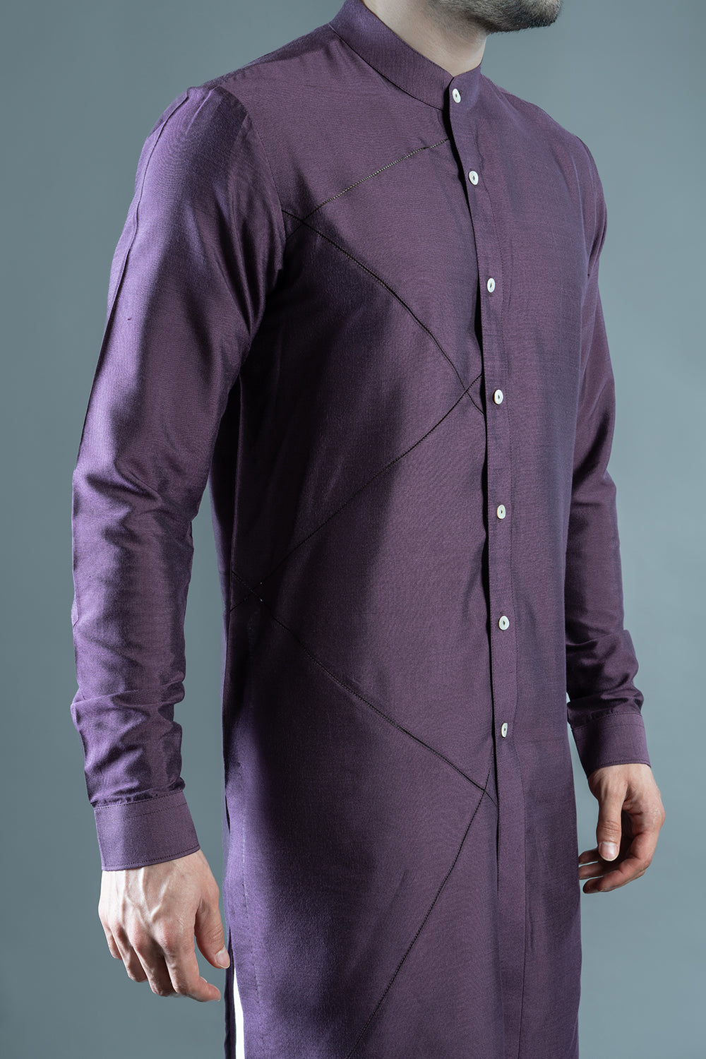 Purple Sherwani Cut Embroidered Kurta