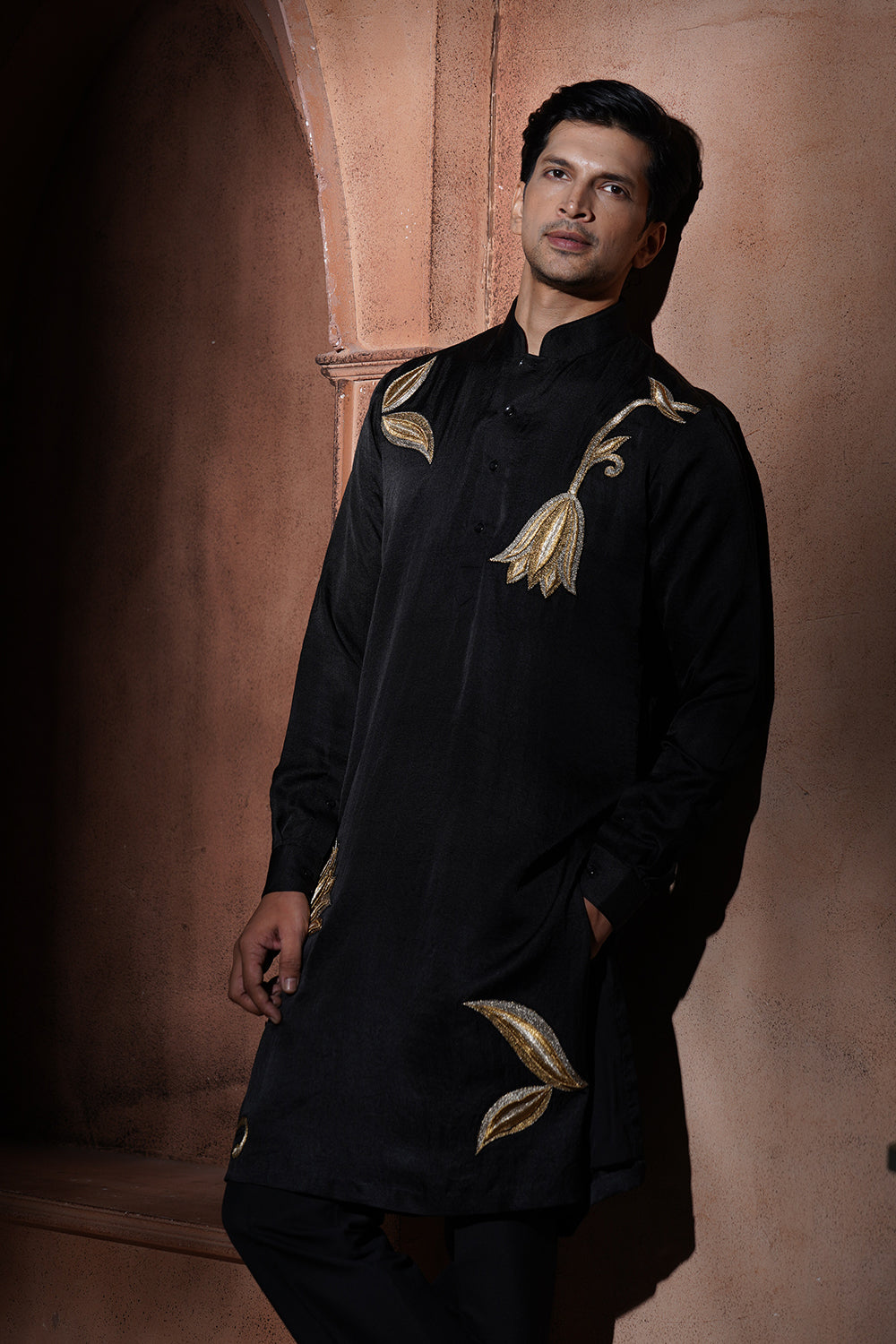 Black Lotus Embroidered Kurta