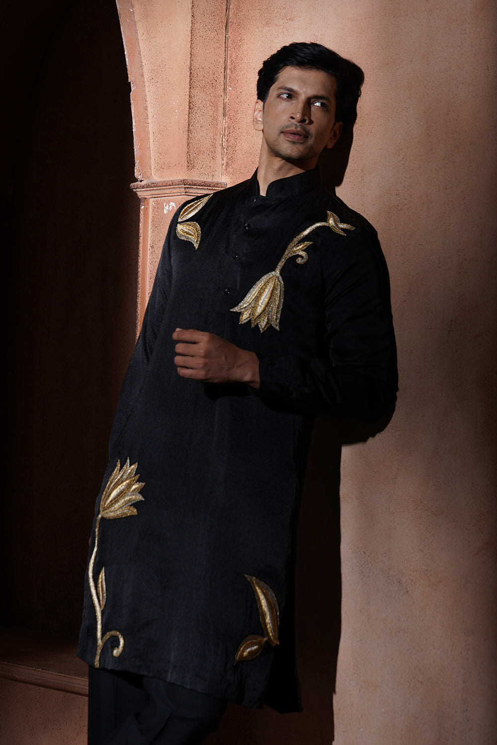 Black Lotus Embroidered Kurta