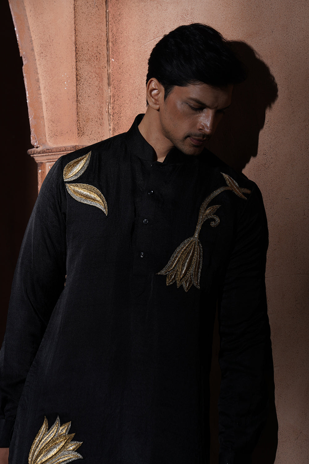 Black Lotus Embroidered Kurta