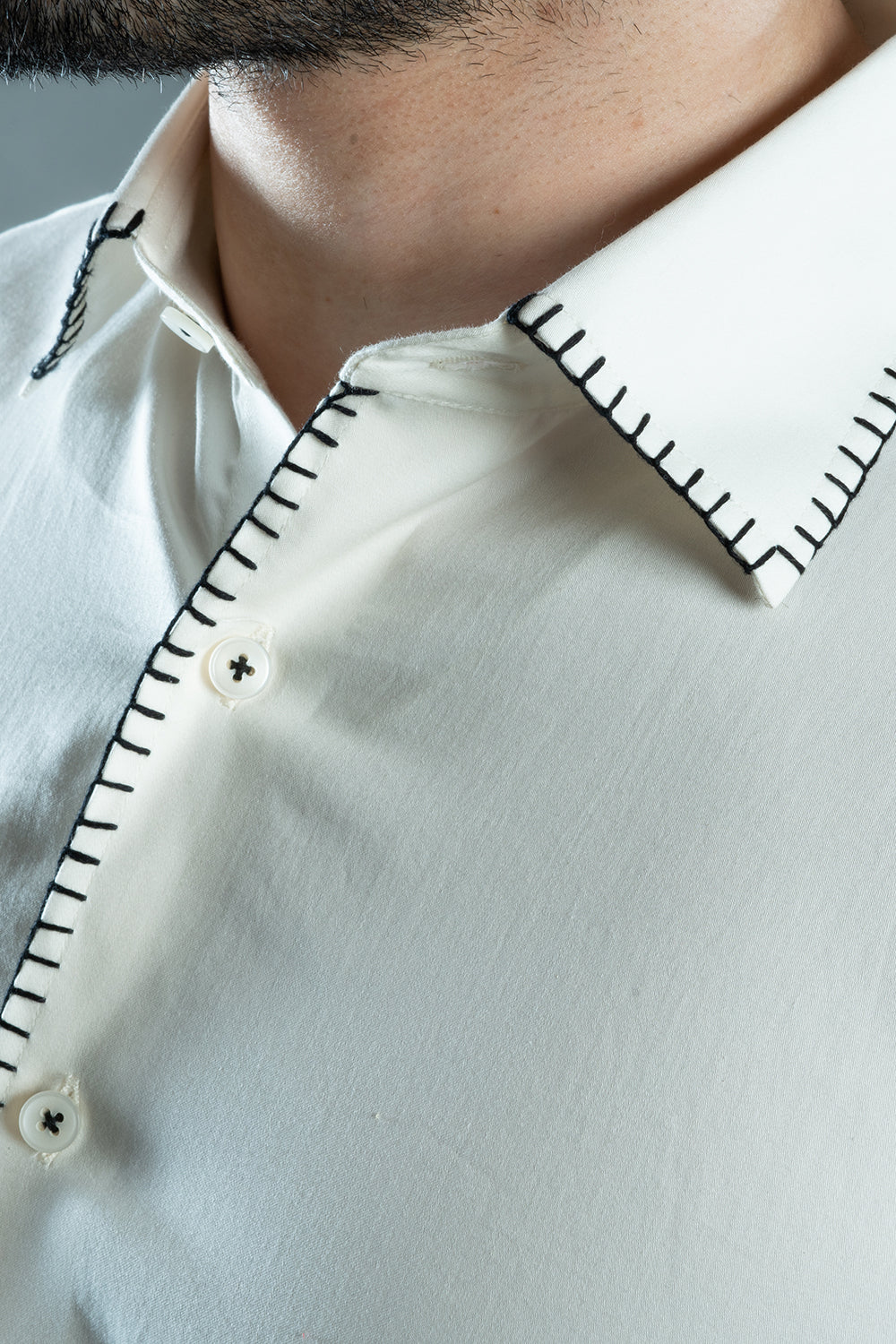 White Shirt With Black Blanket Stitch