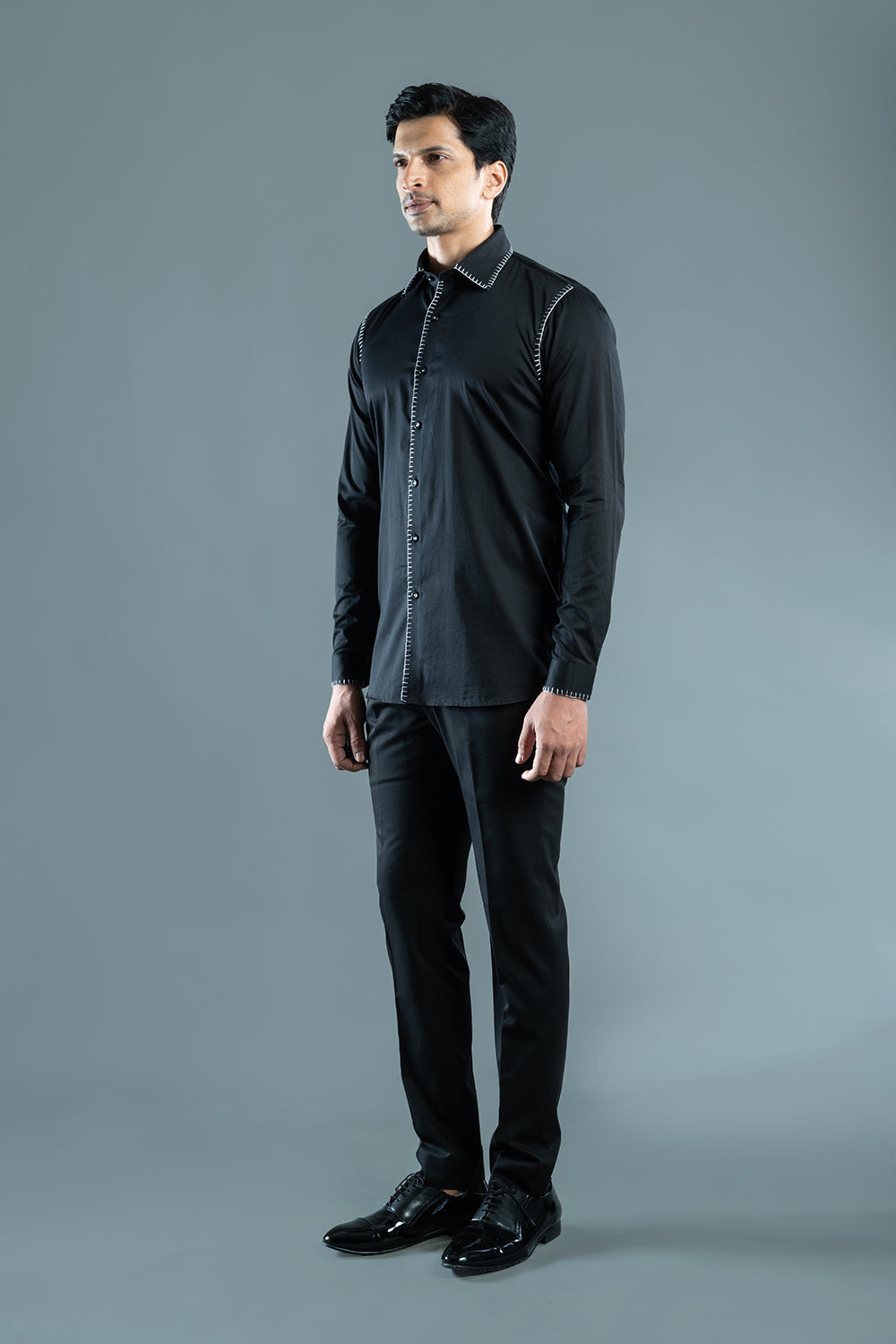 Black Shirt  With White Blanket Stich