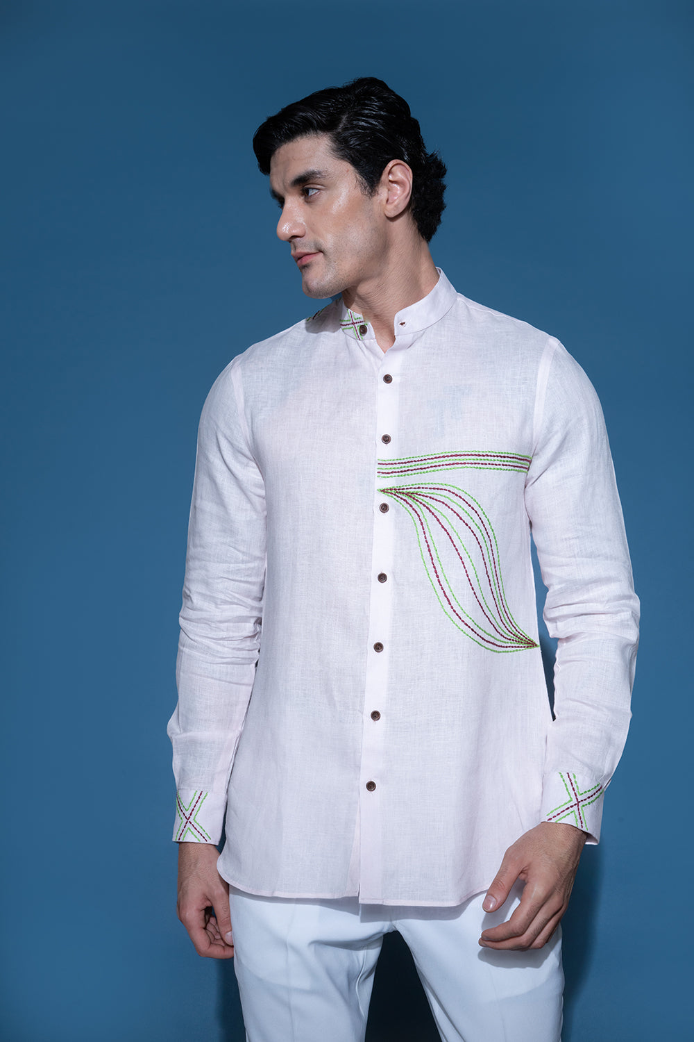 Light Pink Embroidered Linen Shirt