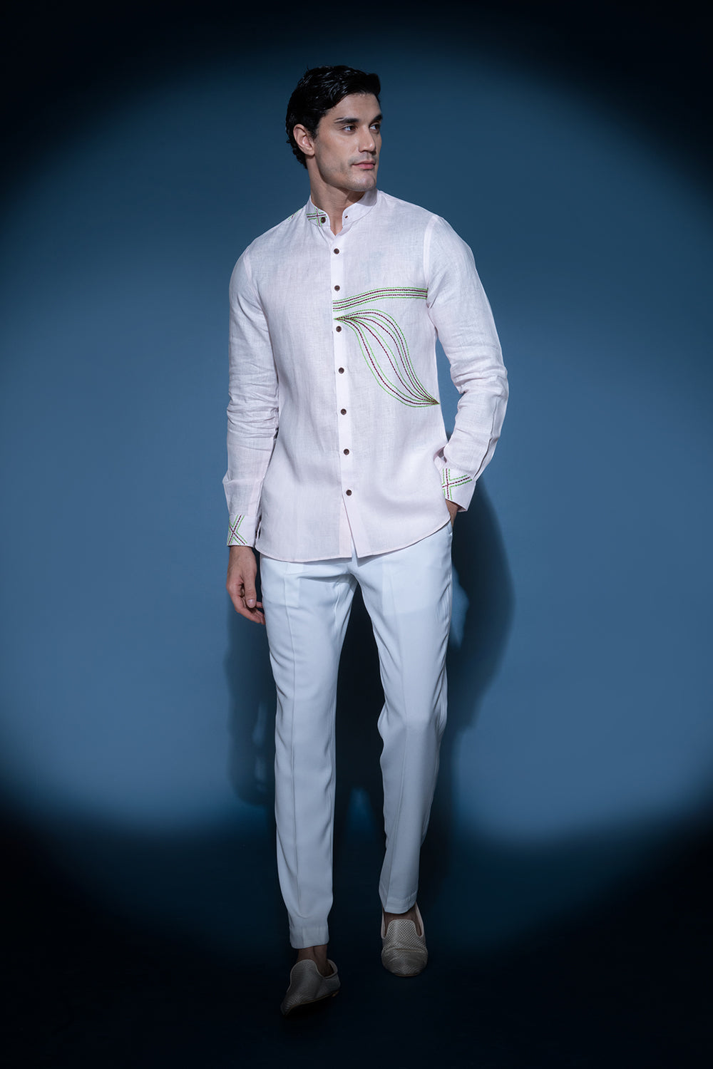 Light Pink Embroidered Linen Shirt