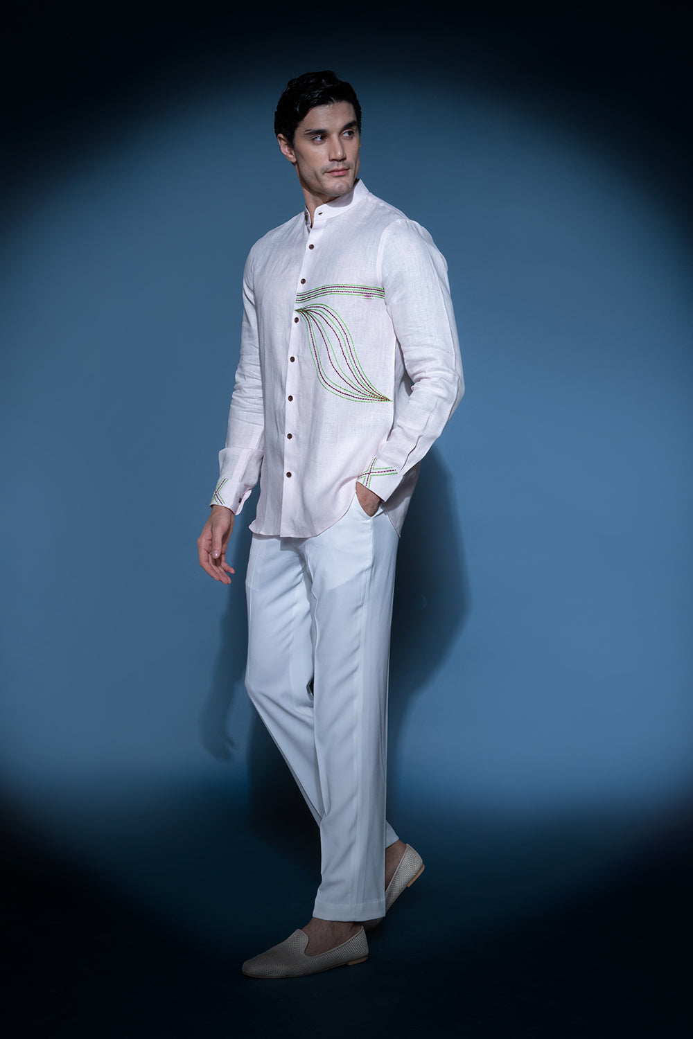 Light Pink Embroidered Linen Shirt