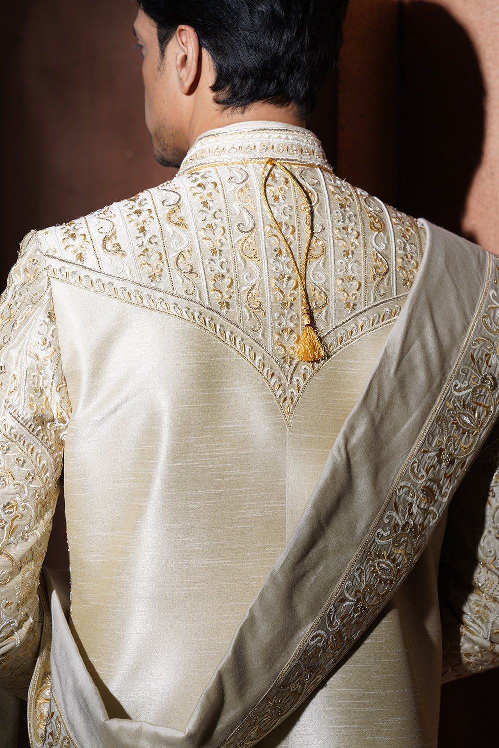 Cream Hand Embroidered Sherwani