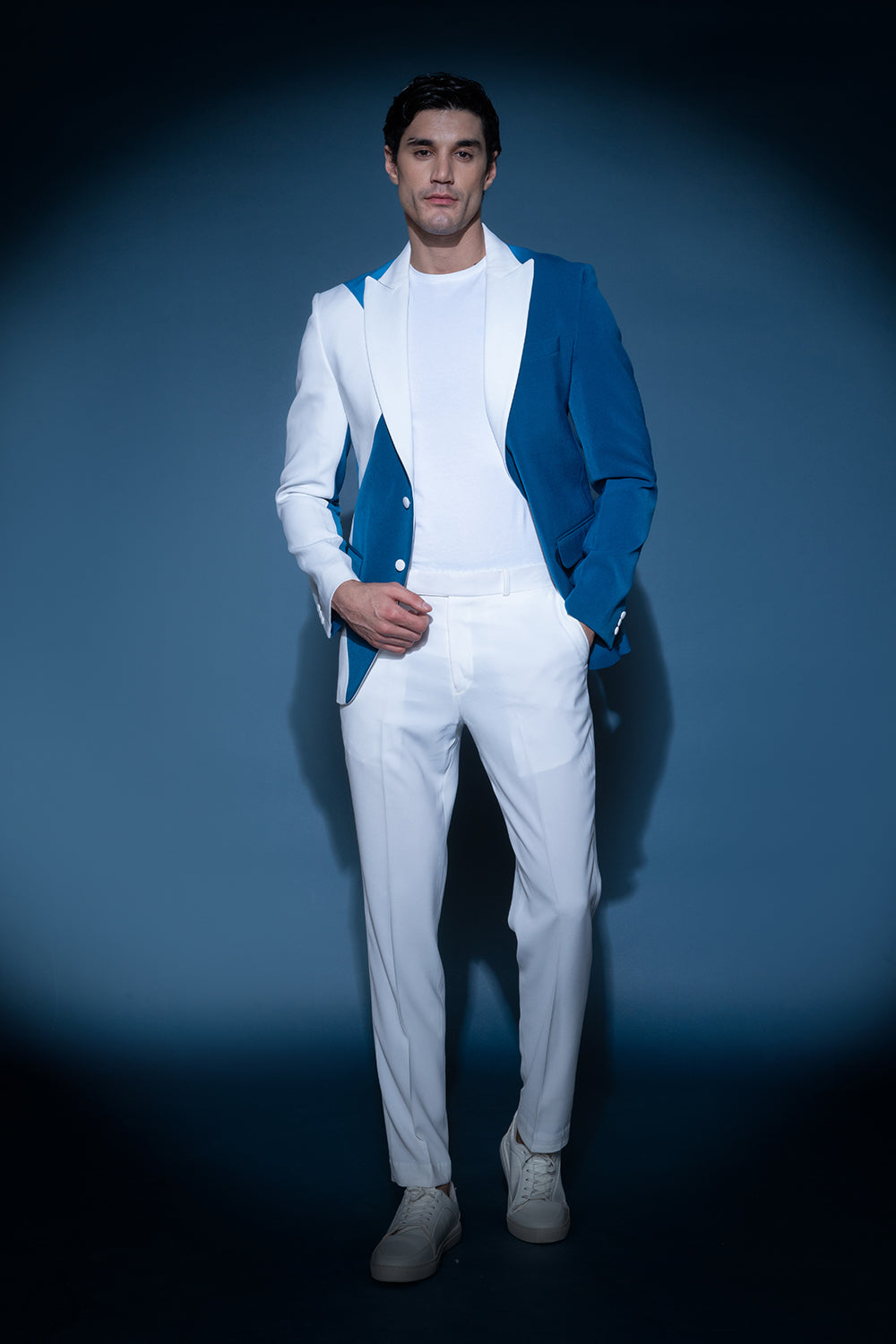 Blue & White Color Block Jacket