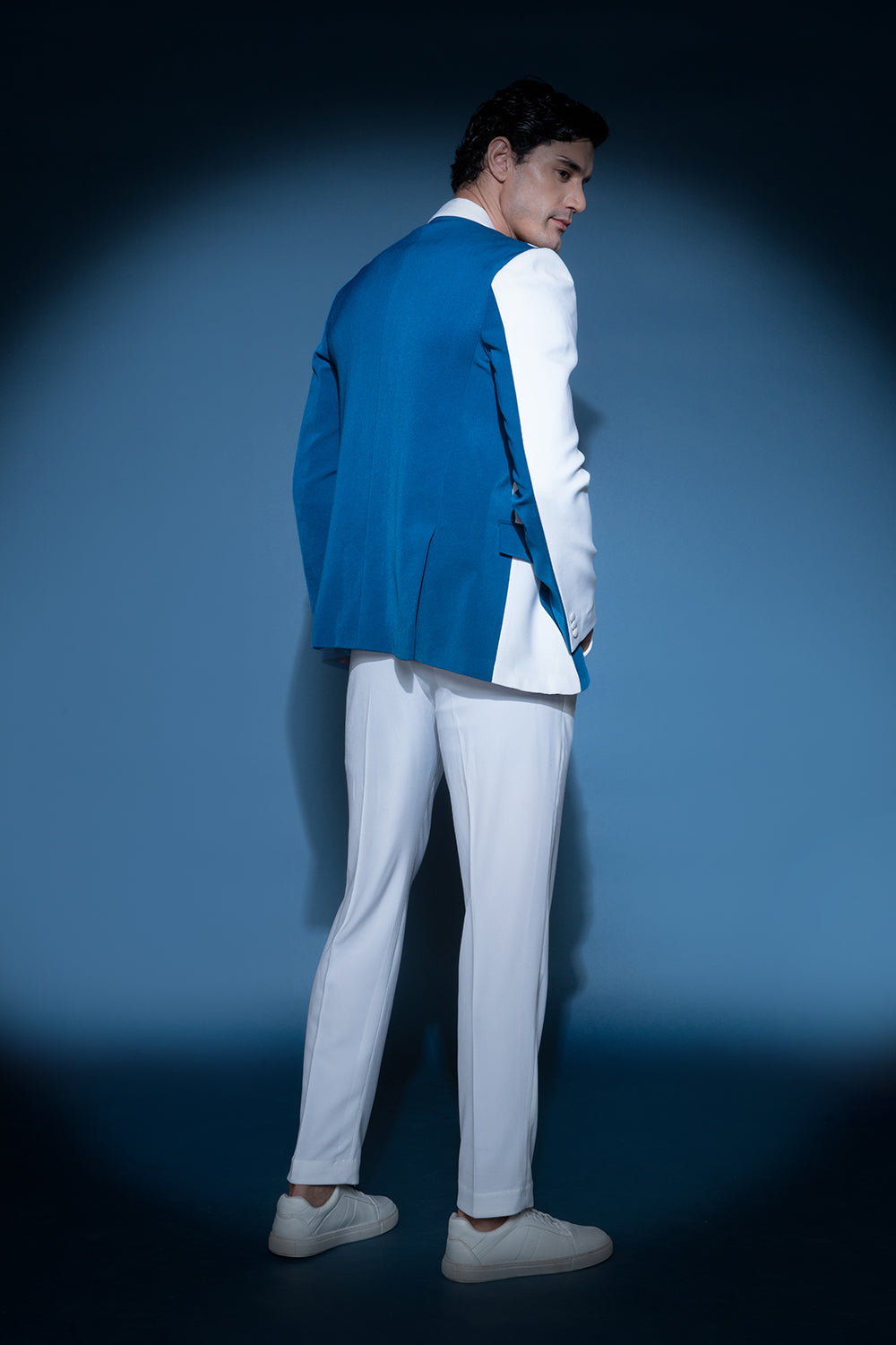 Blue & White Color Block Jacket