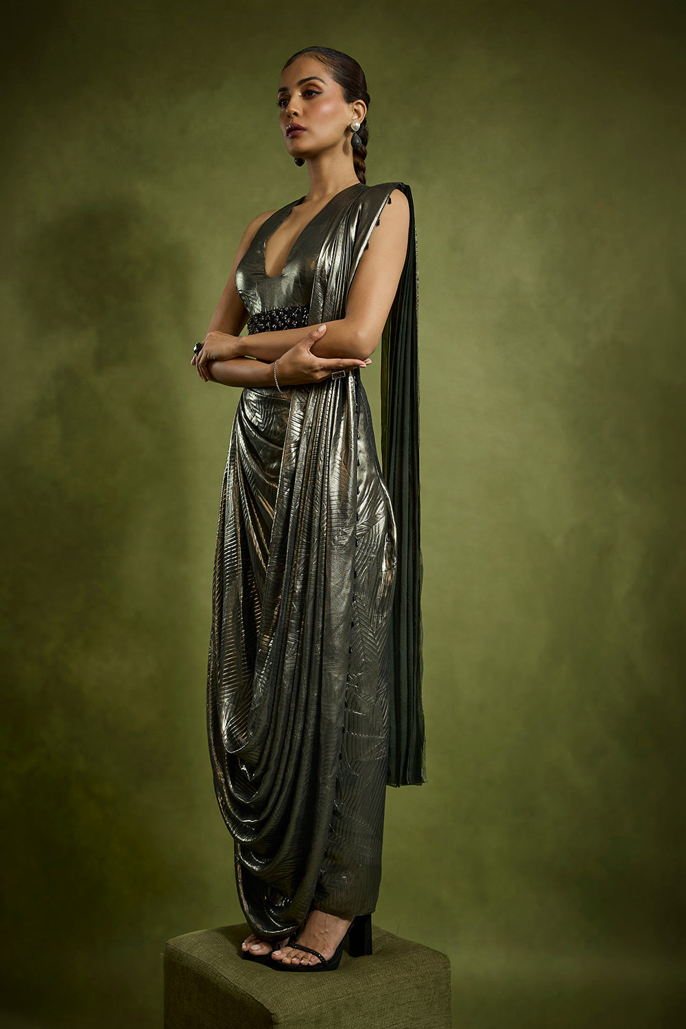 Geogette Foil Drape Saree