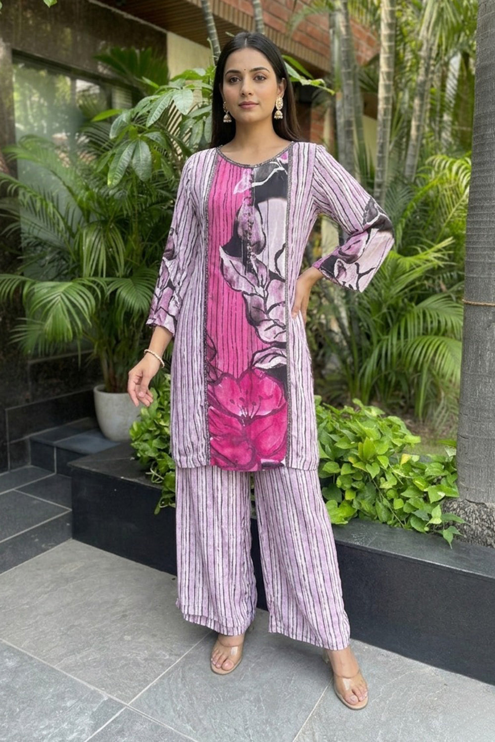 Floral Print Kurta with Striped Pant