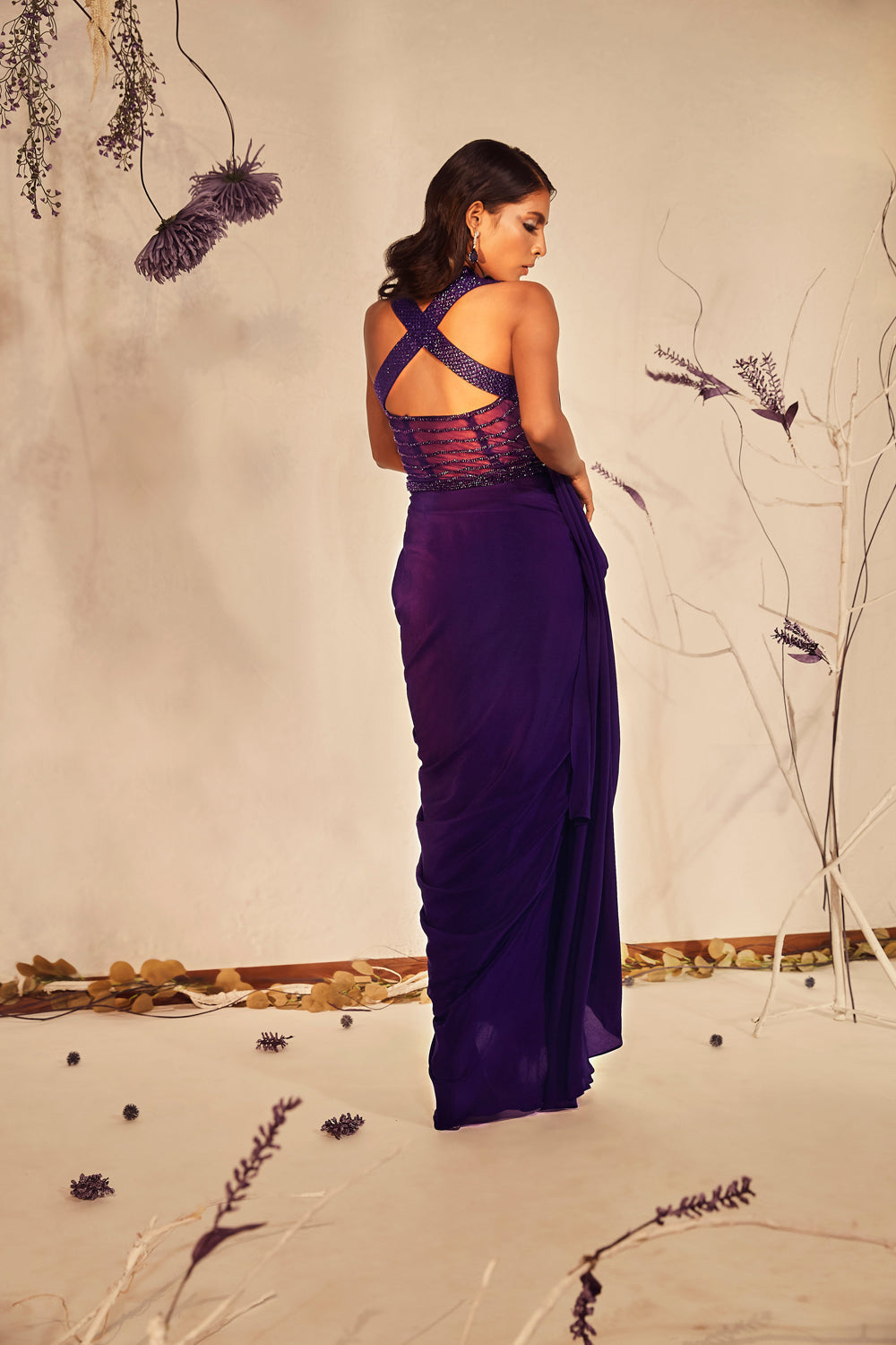 Purple Pre-Draped Saree