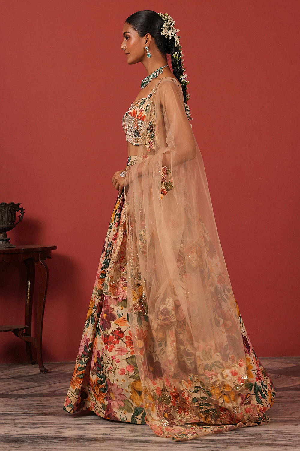 Zardozi Handcrafted Bustier Lehenga Set with Patchwork Dupatta