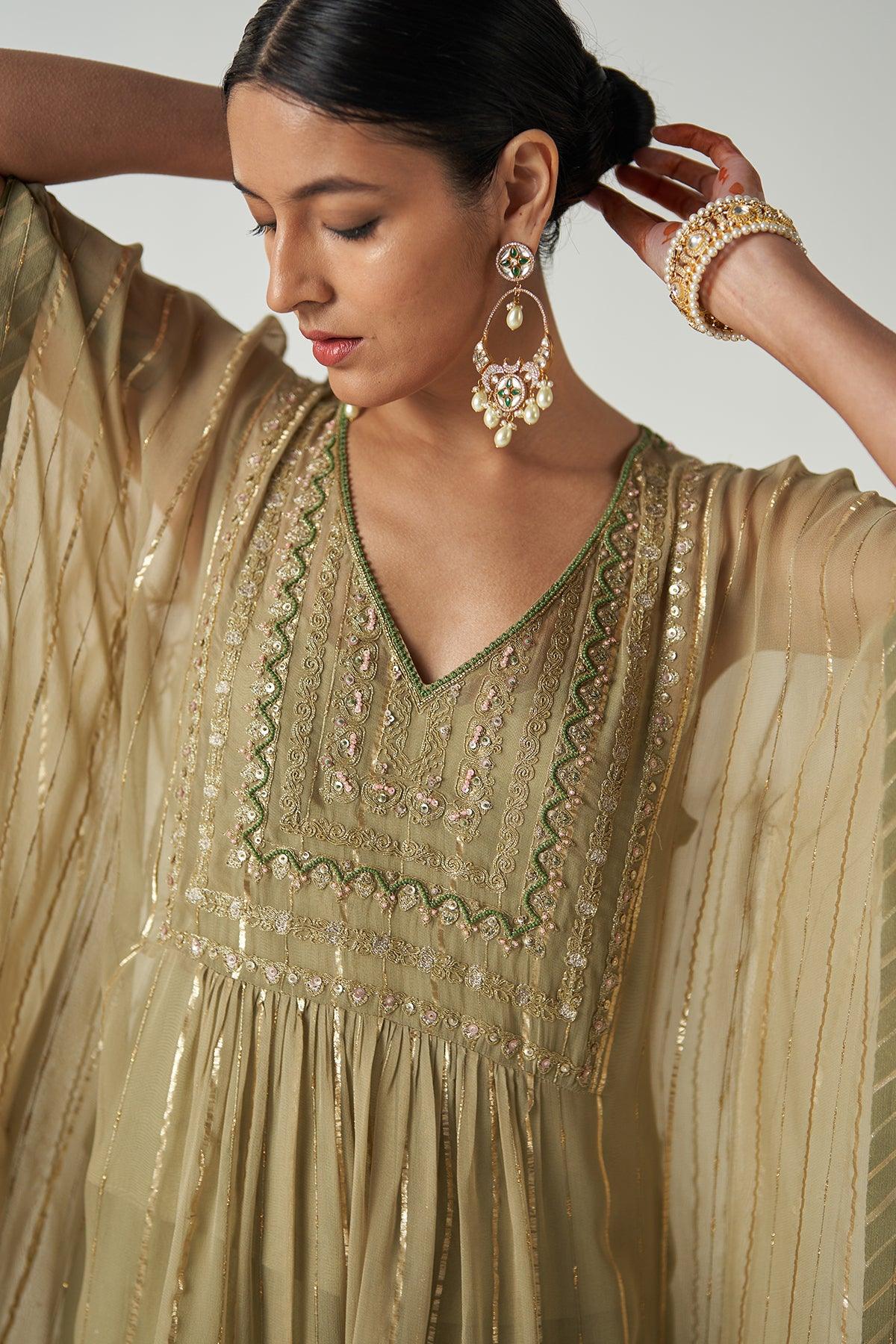Suhana Green Kaftan Gharara Set