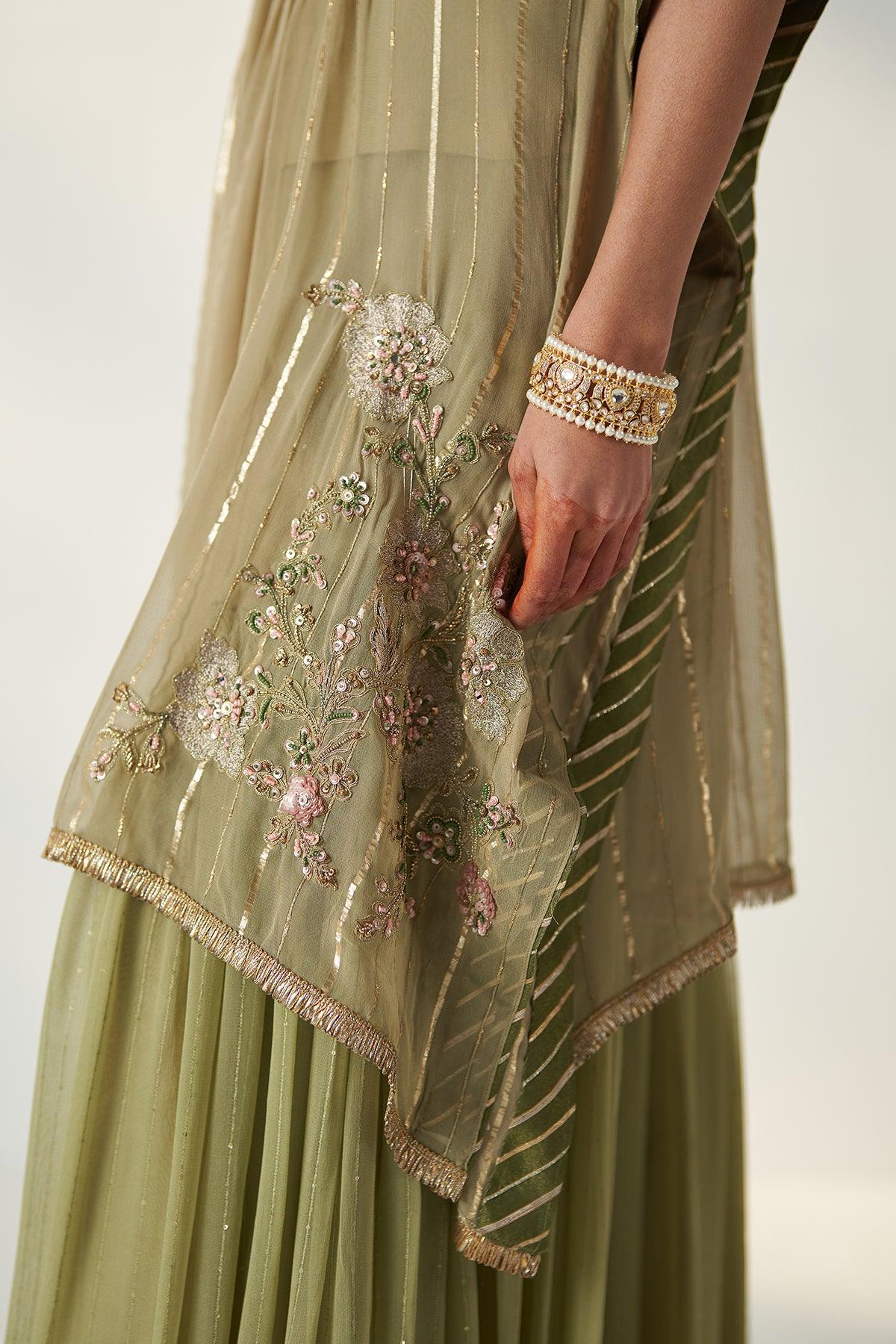 Suhana Green Kaftan Gharara Set