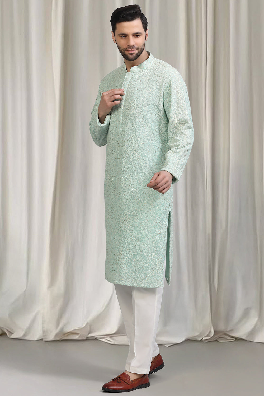 All Over Upwan  Embroidered Kurta With Back Elastic Pants