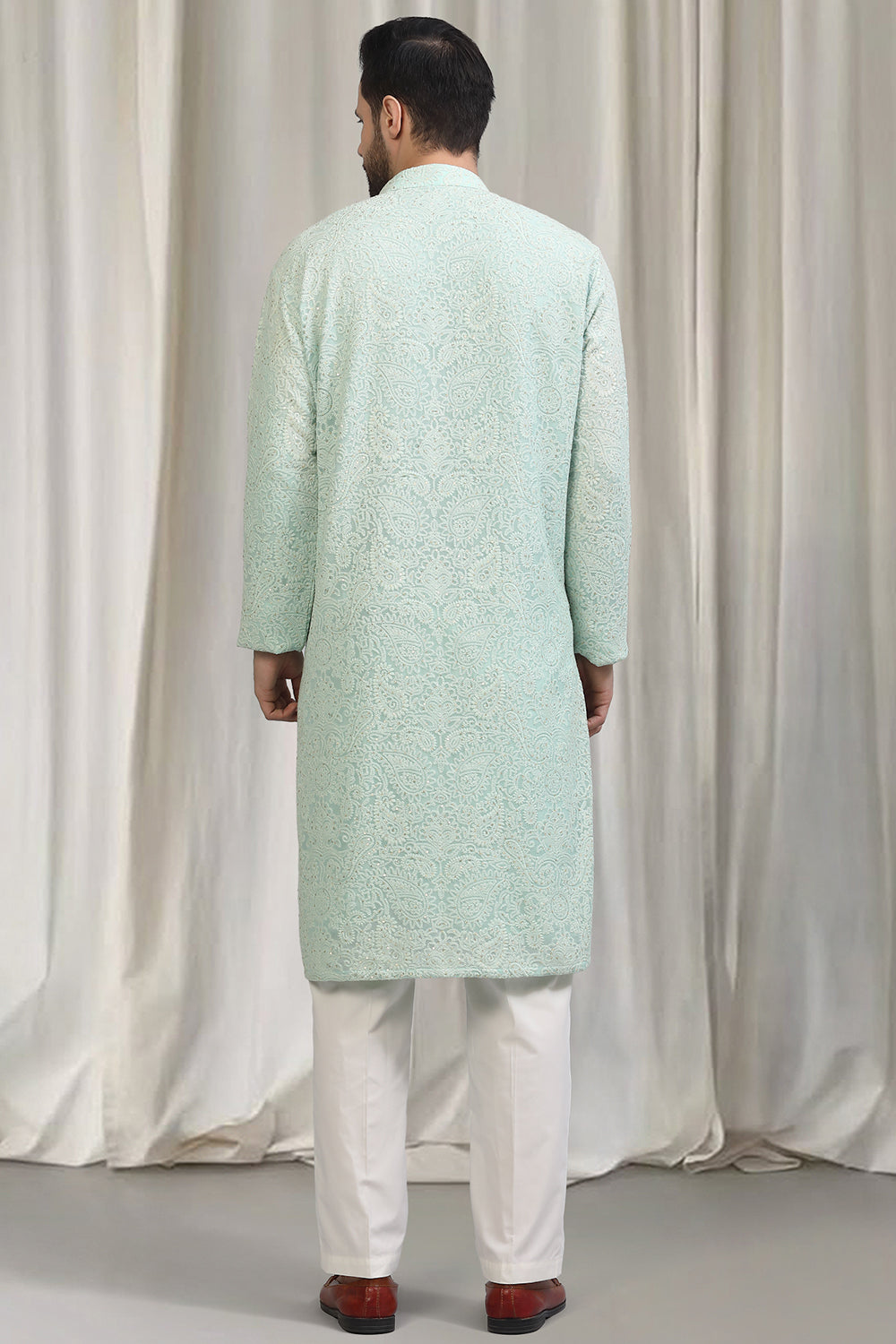 All Over Upwan  Embroidered Kurta With Back Elastic Pants