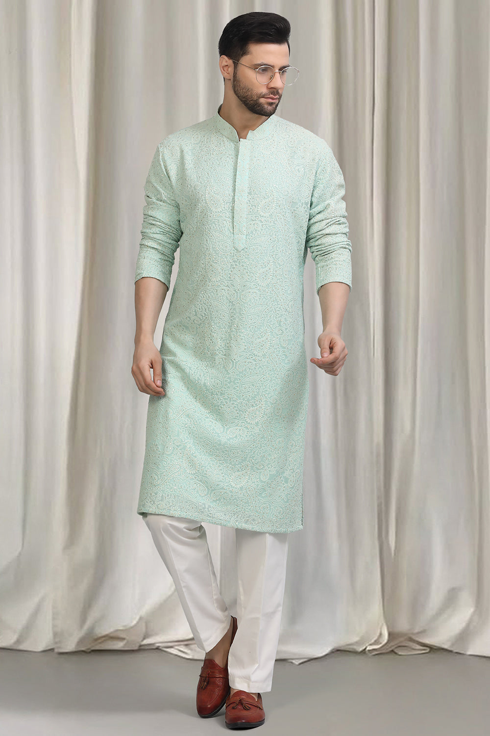 All Over Upwan  Embroidered Kurta With Back Elastic Pants