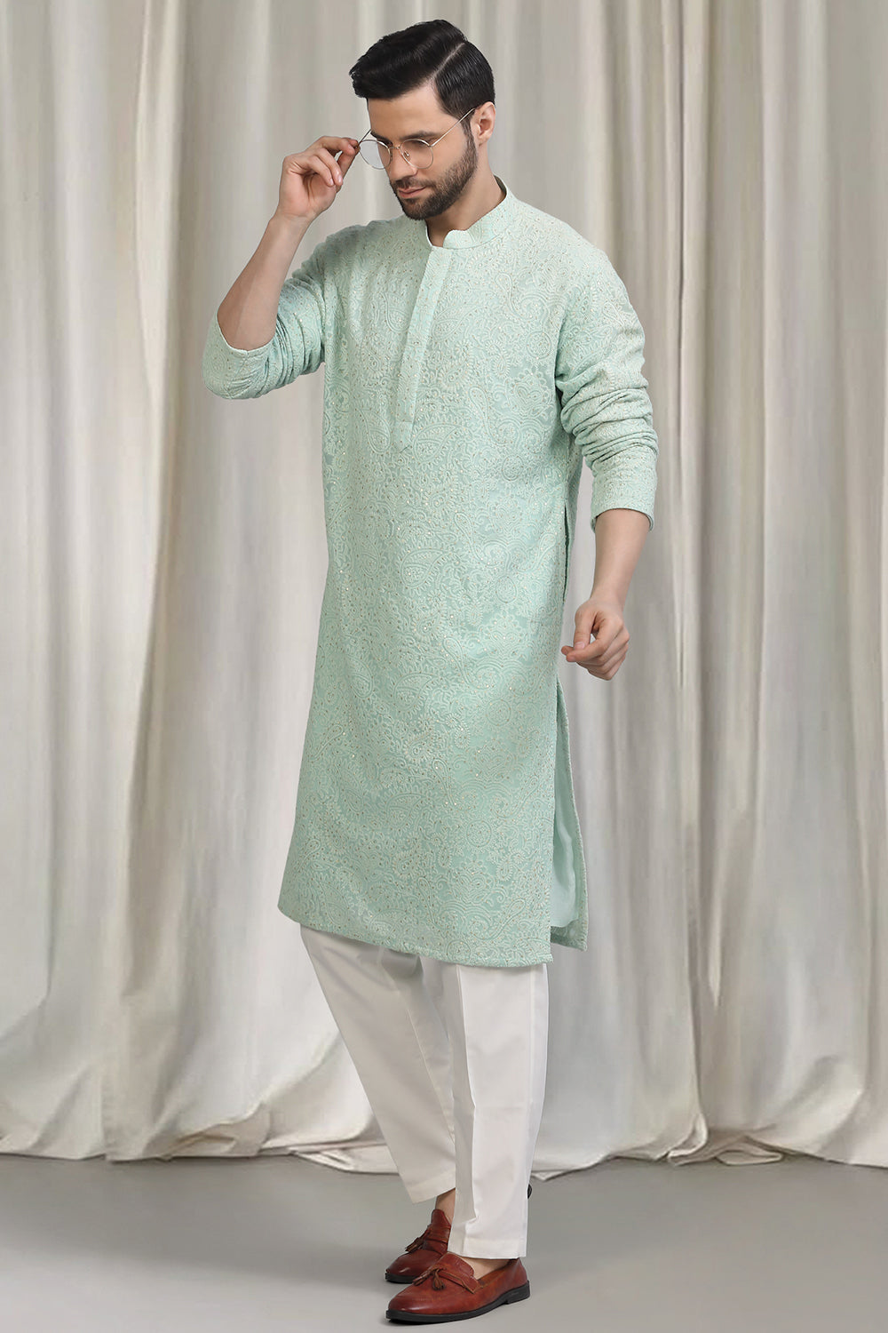 All Over Upwan  Embroidered Kurta With Back Elastic Pants