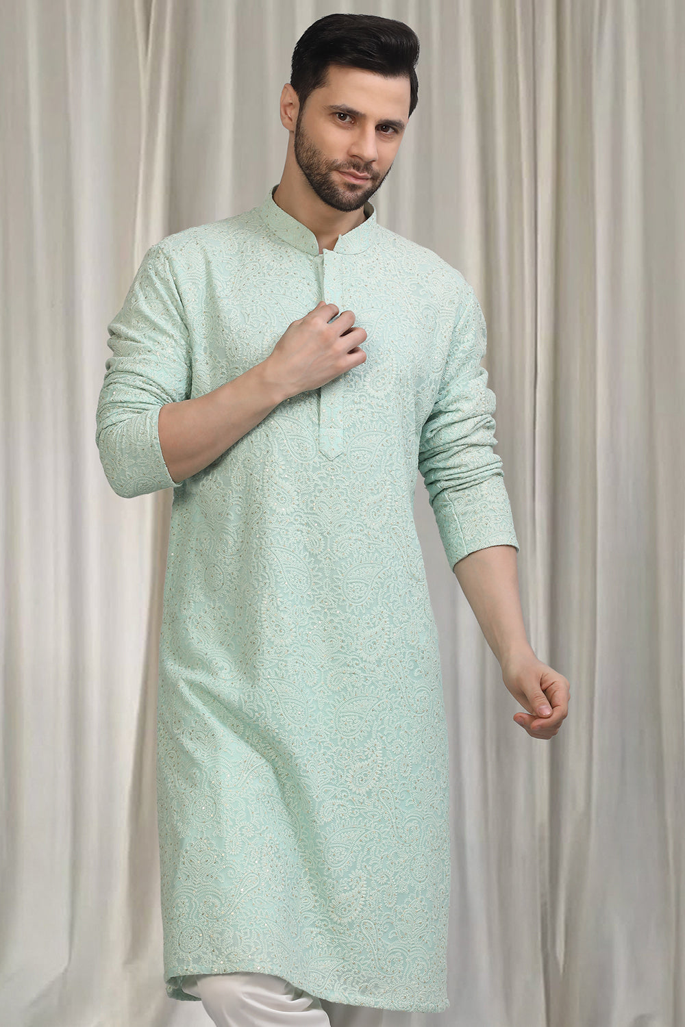 All Over Upwan  Embroidered Kurta With Back Elastic Pants