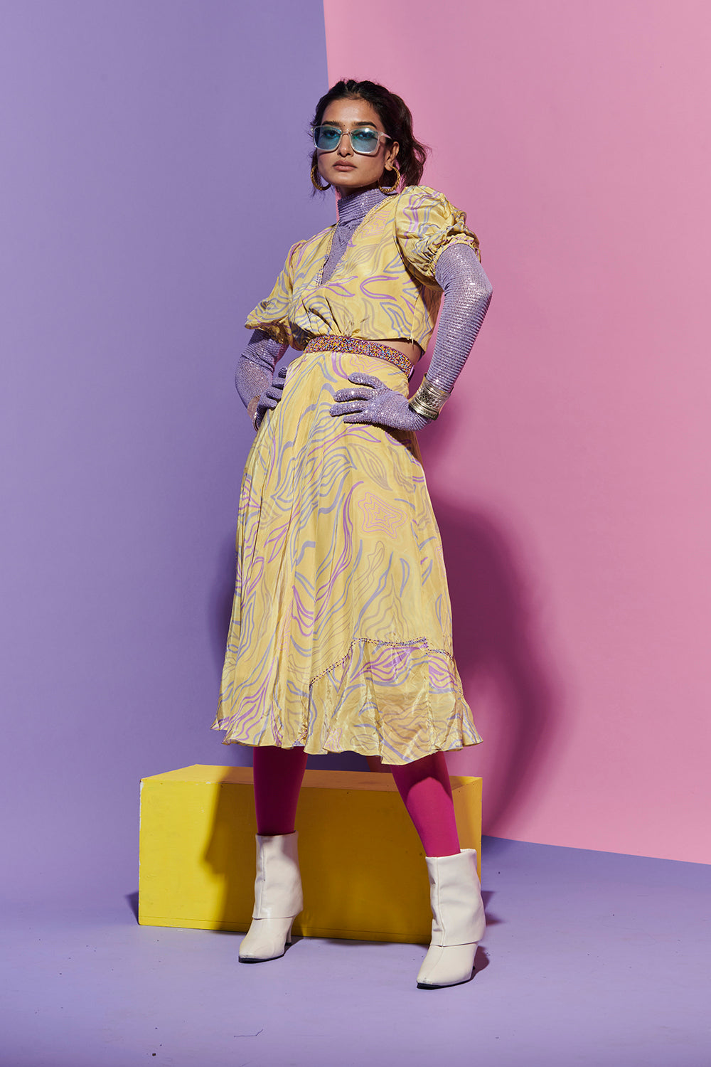 Amoeba Print Maxi Dress with cutwork