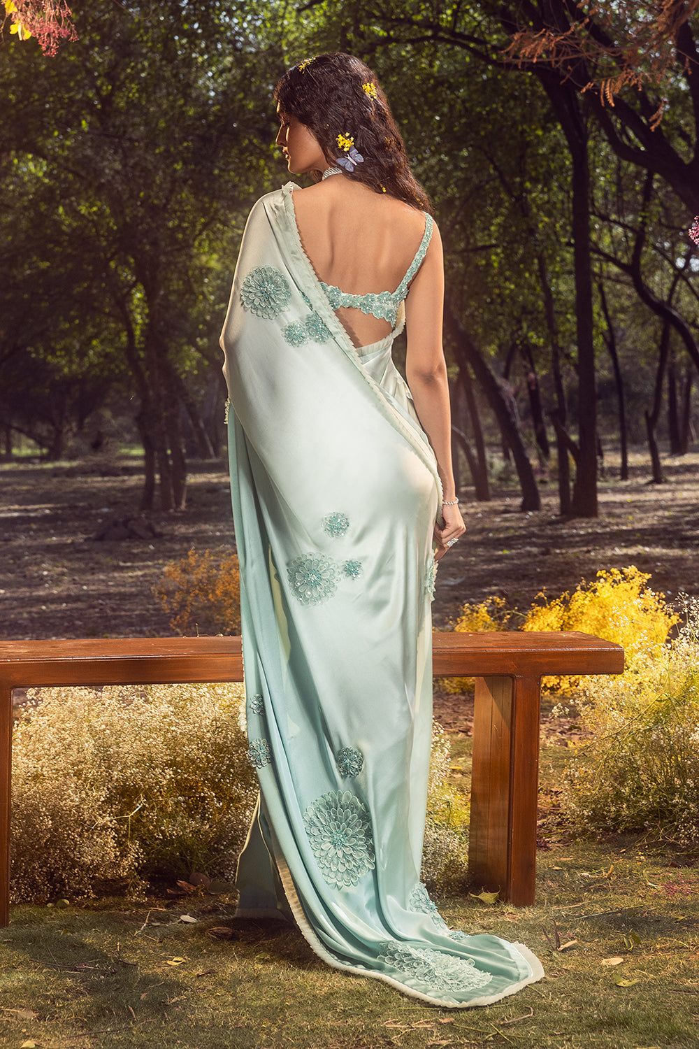 Aqua Blue Ombre Saree