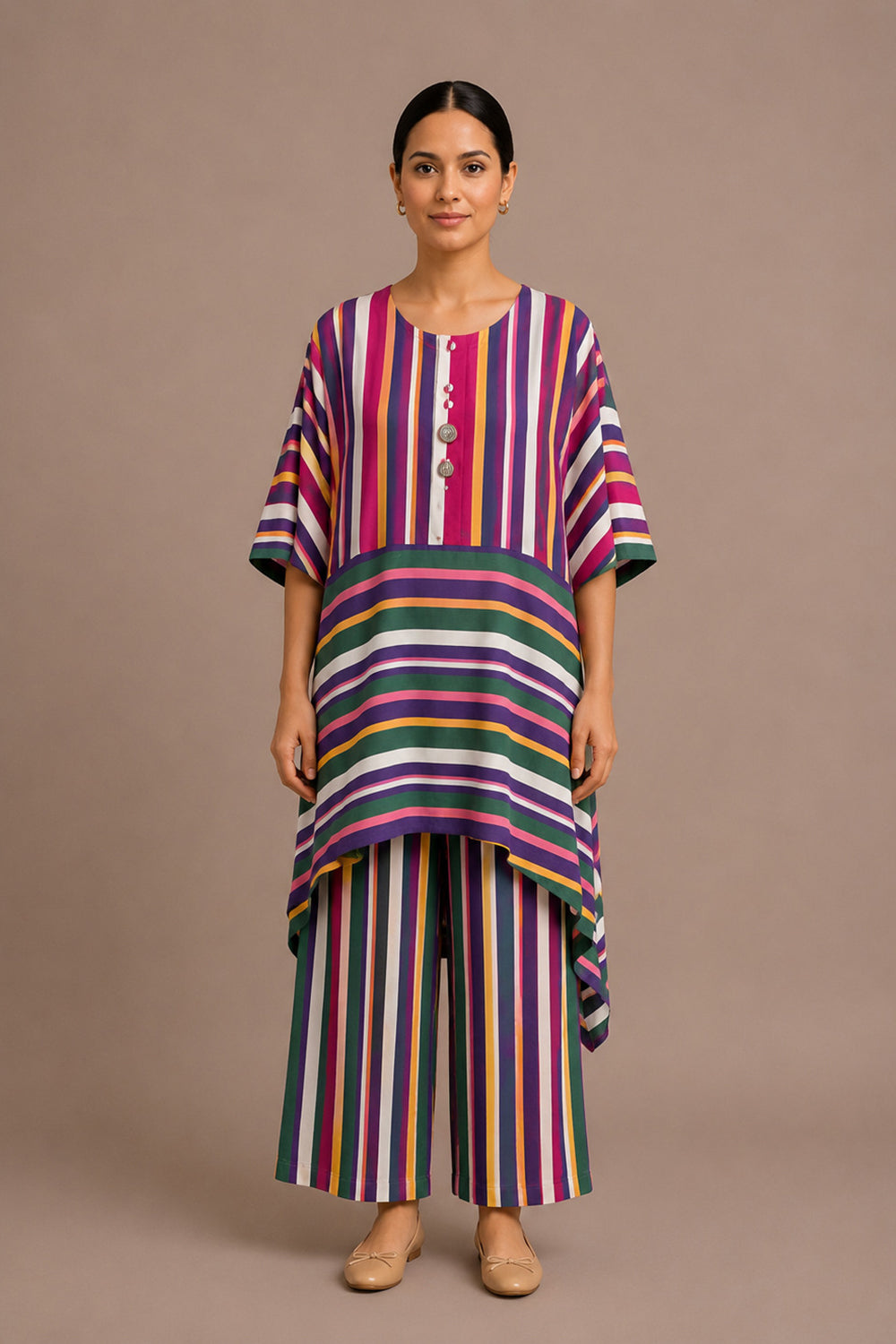 Asymmetric Oversized Tunic Top with Wide-Leg Palazzo Pants