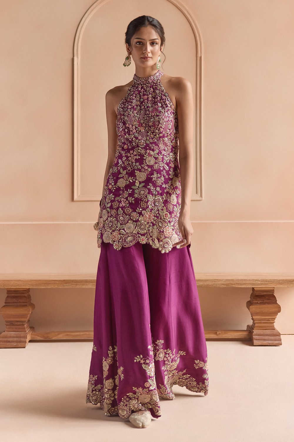 Aubergine Embroidered Sharara Set