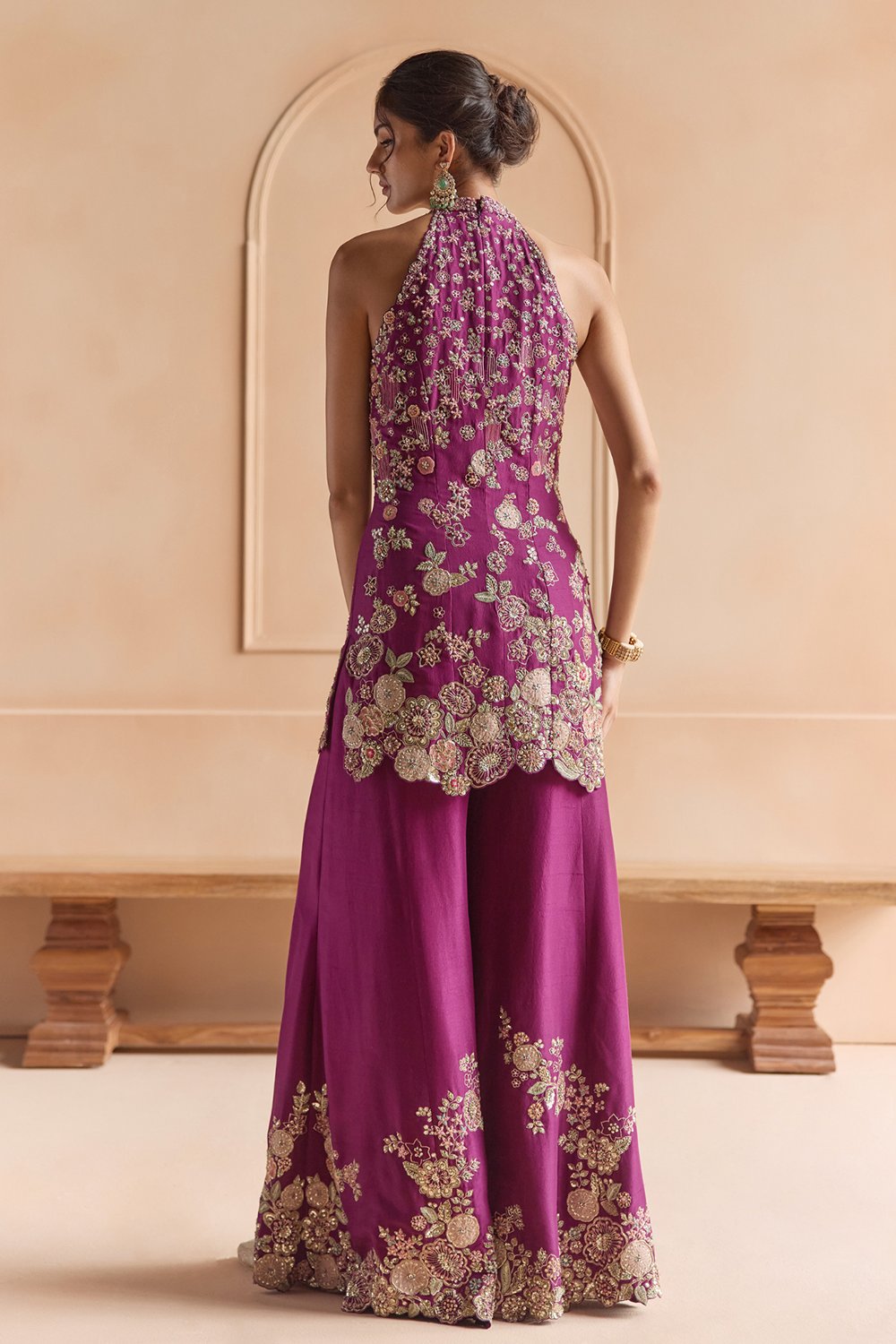 Aubergine Embroidered Sharara Set