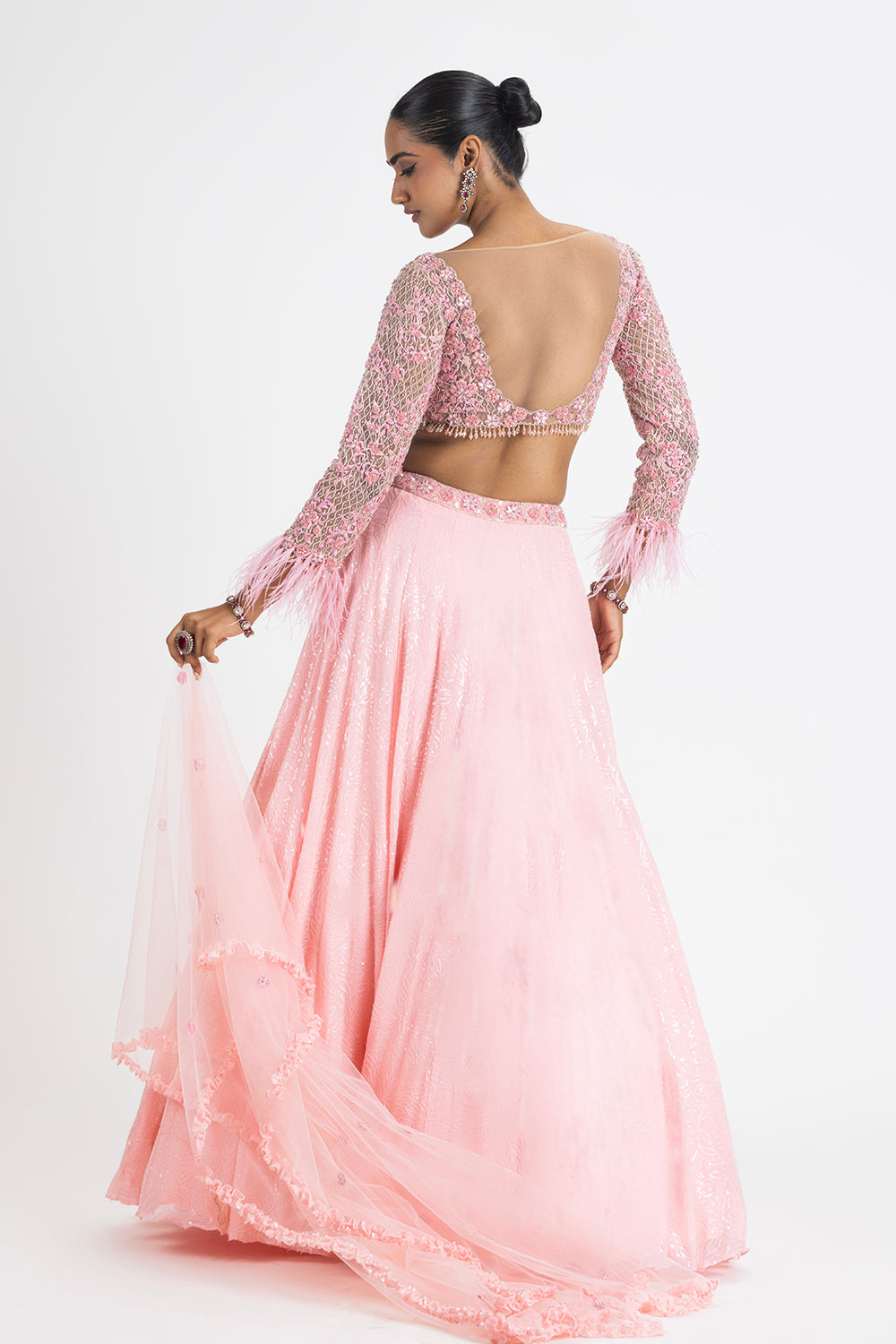 Baby Pink Embroidered Georgette Lehenga Set