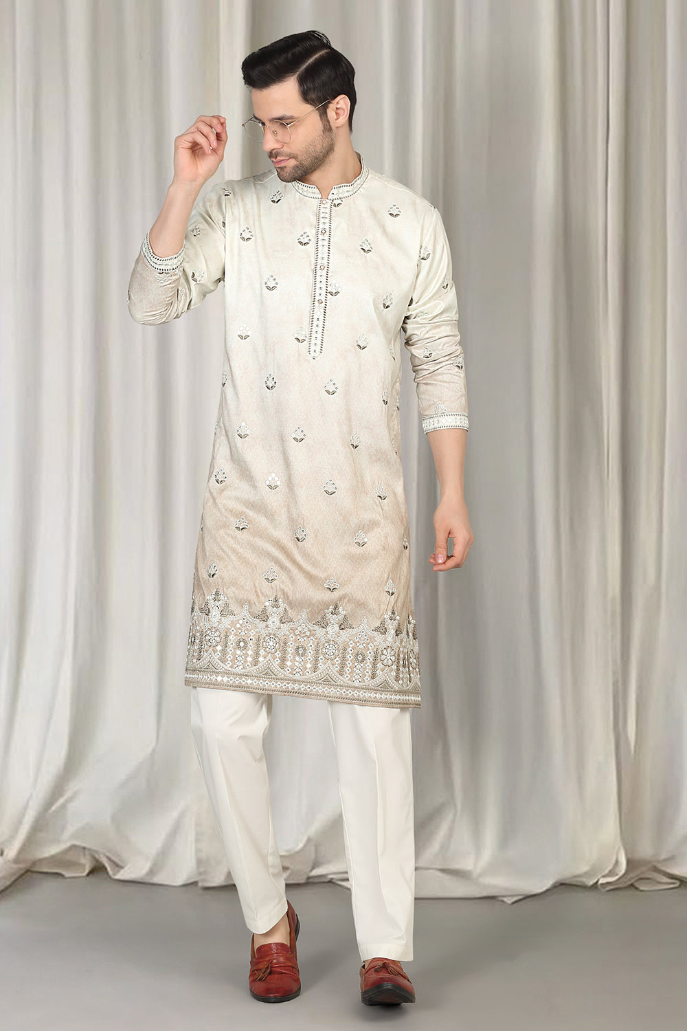 Bahaar Printed Embroidered Kurta With Back Elastic Pants