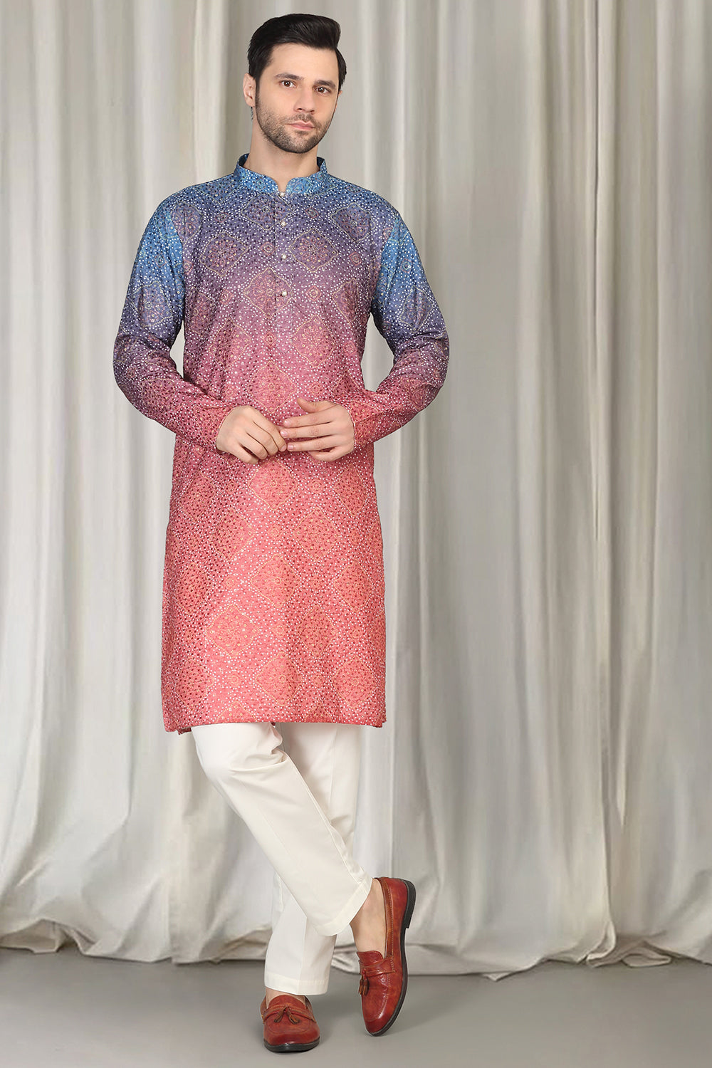 Bandhini  Bahaar Embroidered Kurta Set With Back Elastic Pants