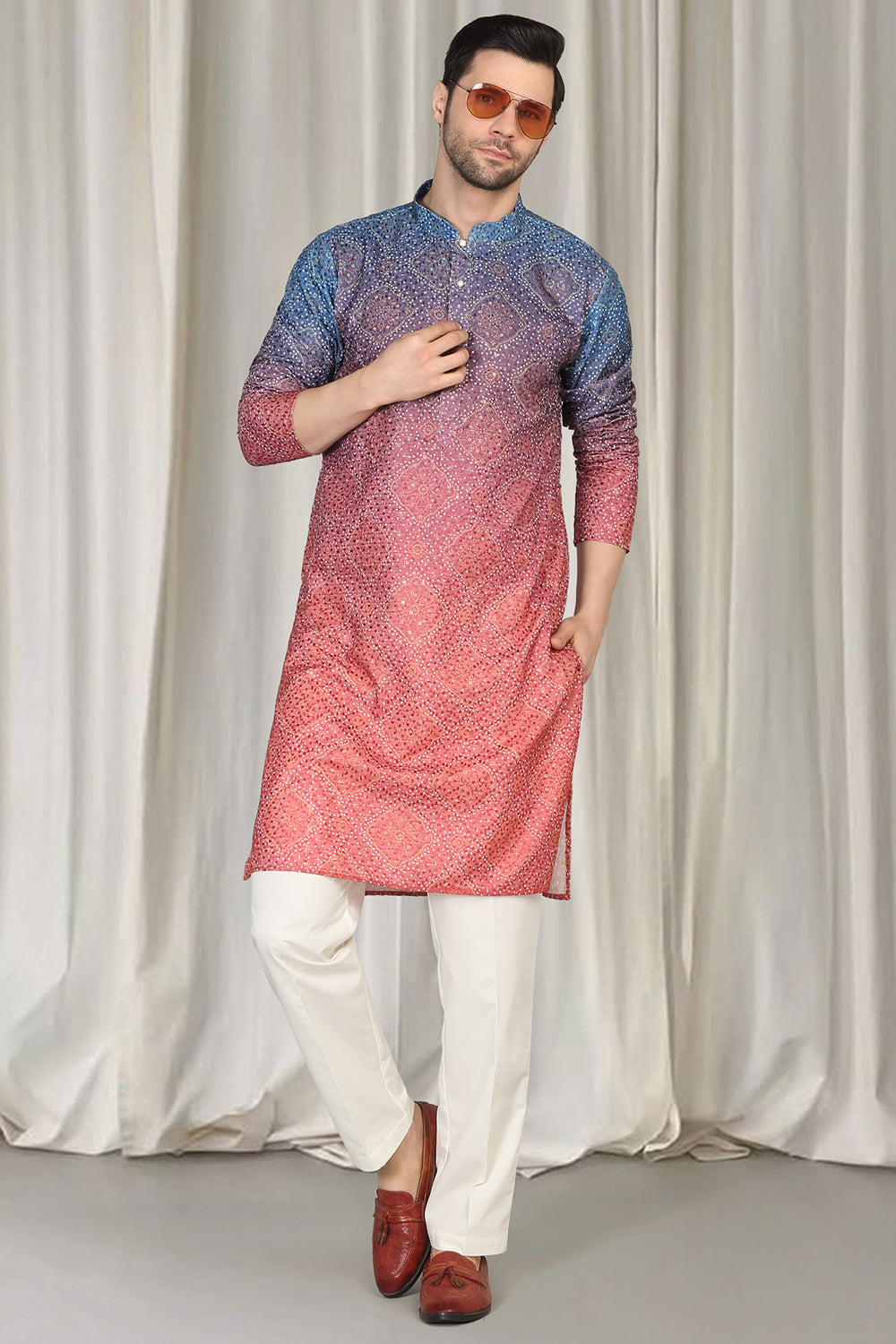 Bandhini  Bahaar Embroidered Kurta Set With Back Elastic Pants