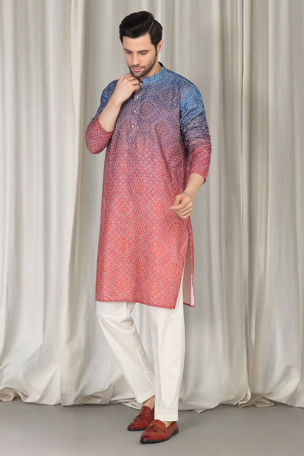 Bandhini  Bahaar Embroidered Kurta Set With Back Elastic Pants
