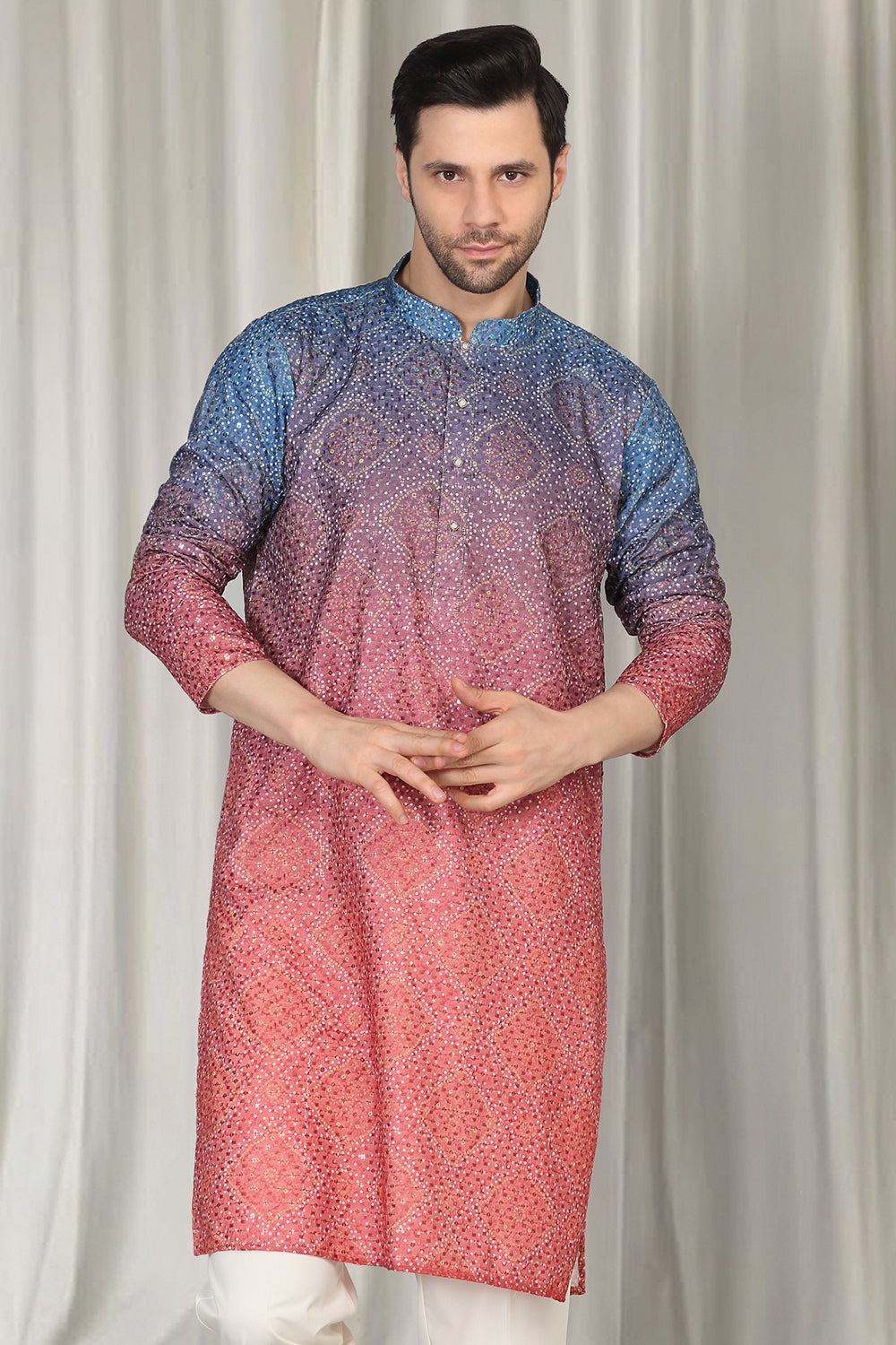 Bandhini  Bahaar Embroidered Kurta Set With Back Elastic Pants