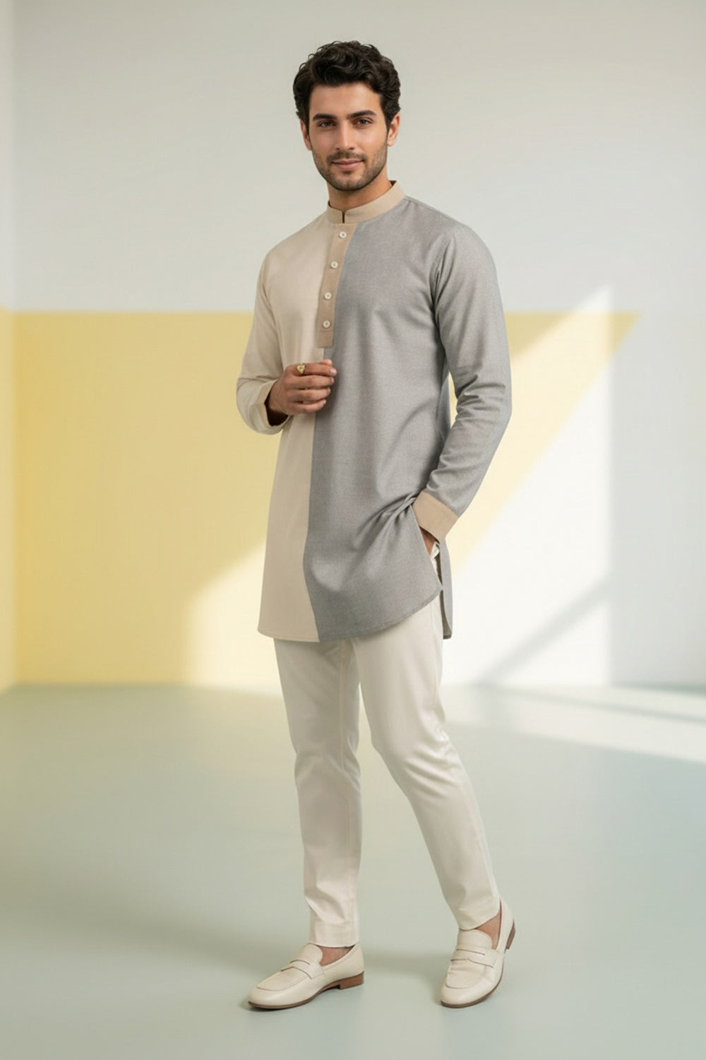 Colour Block Kurta Set - Basilio
