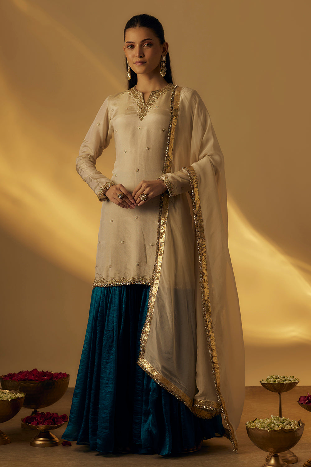 Beige and Teal Garara Set