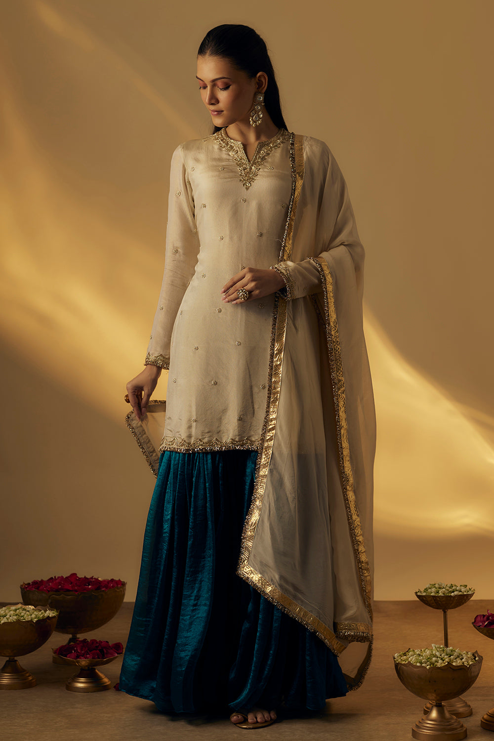 Beige and Teal Garara Set