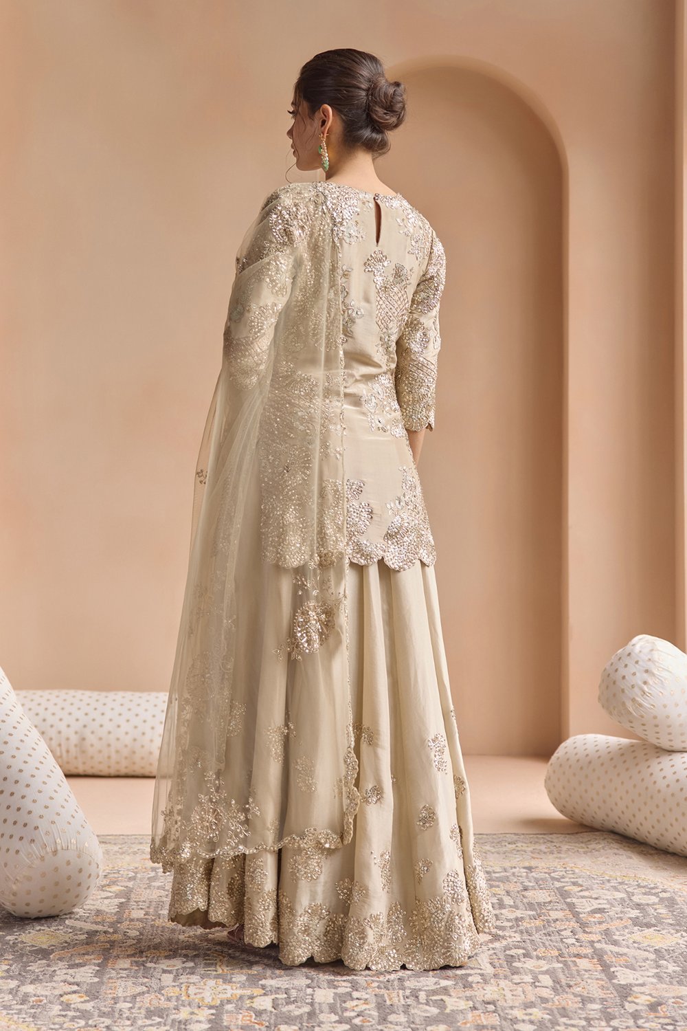 Beige Champage Tissue Sharara Set