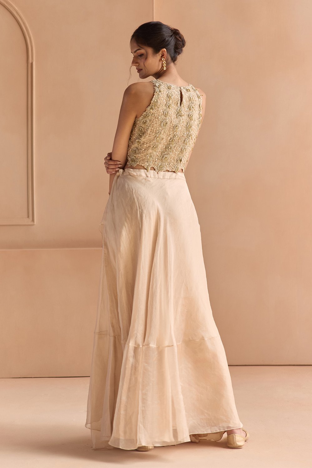 Beige Champagne Waterfall Skirt Set
