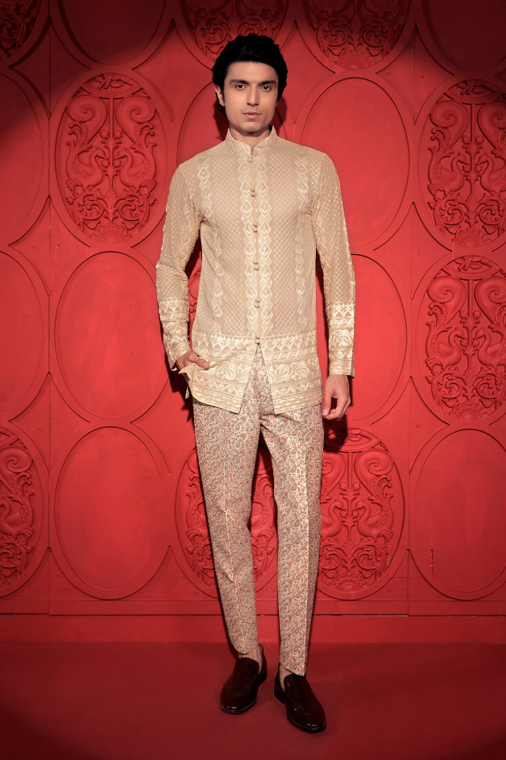 Beige Chikankari Short Kurta