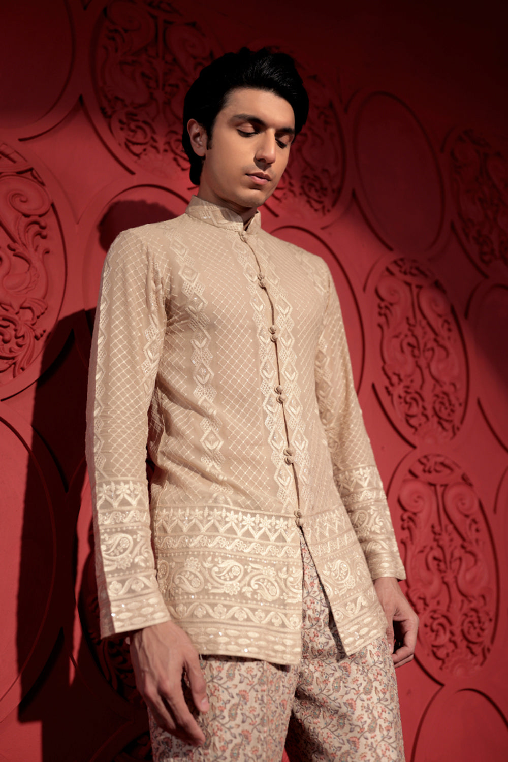 Beige Chikankari Short Kurta