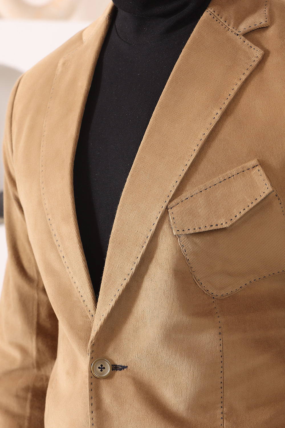 Beige Corduroy Blazer with patch pockets and thread details