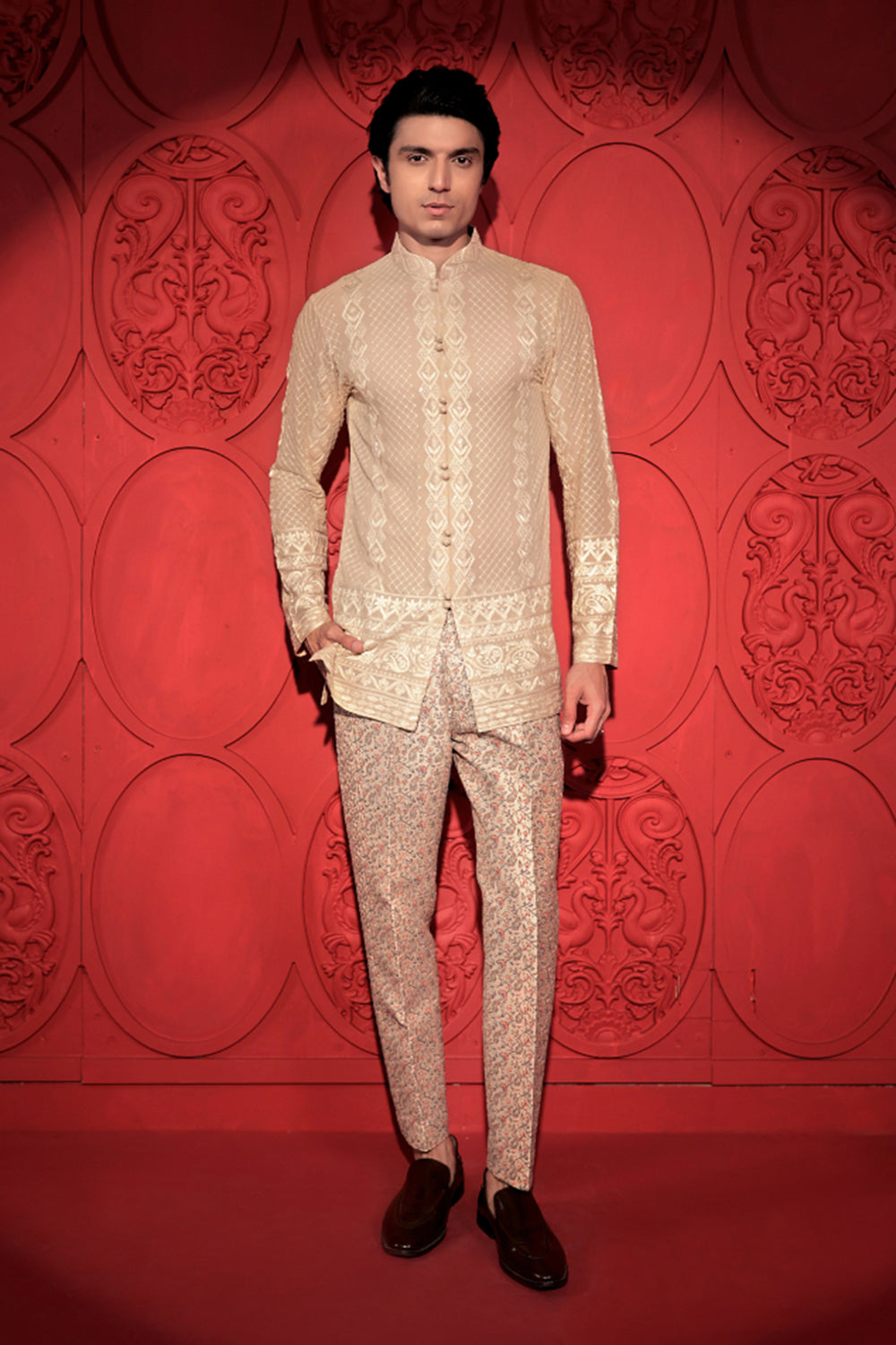 Beige embroidered Pants