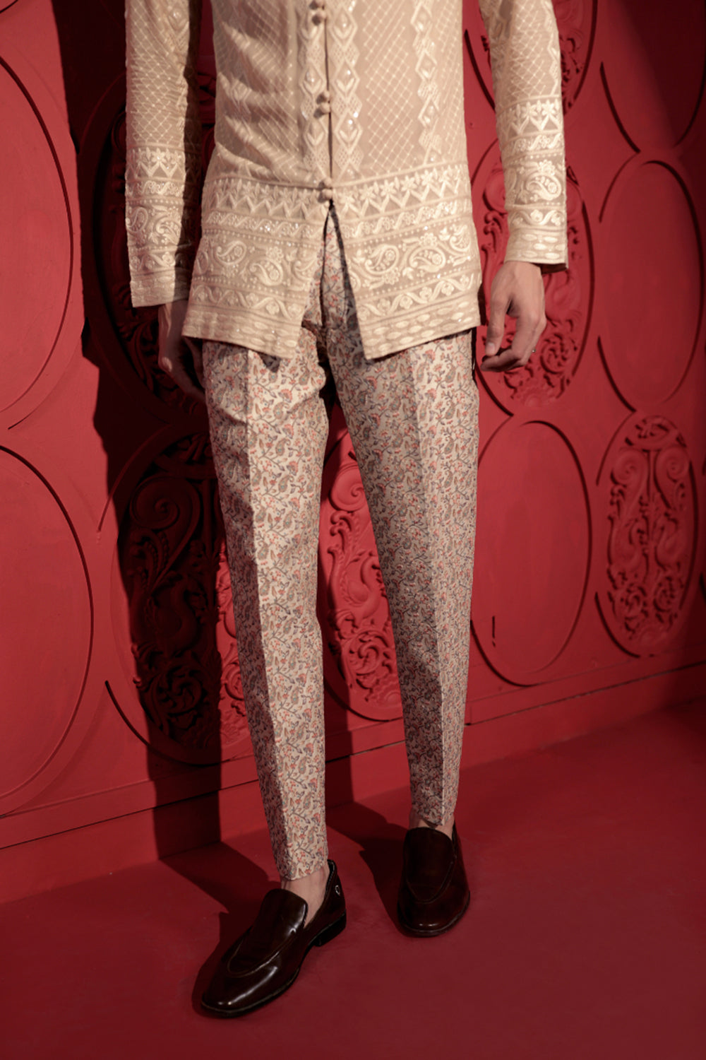 Beige embroidered Pants