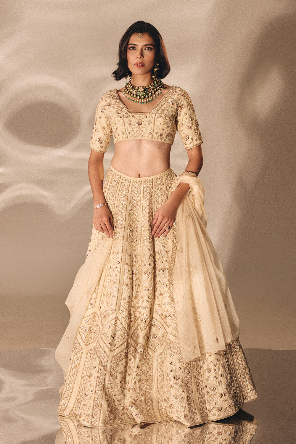 Beige Gold Bridal Lehenga Set