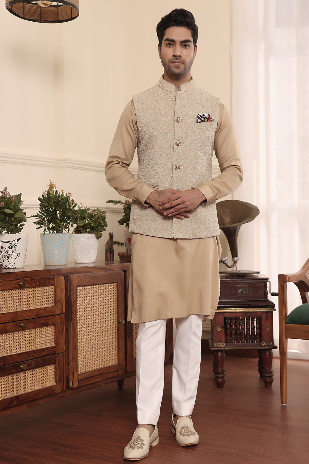 Beige Gold Kurta Set