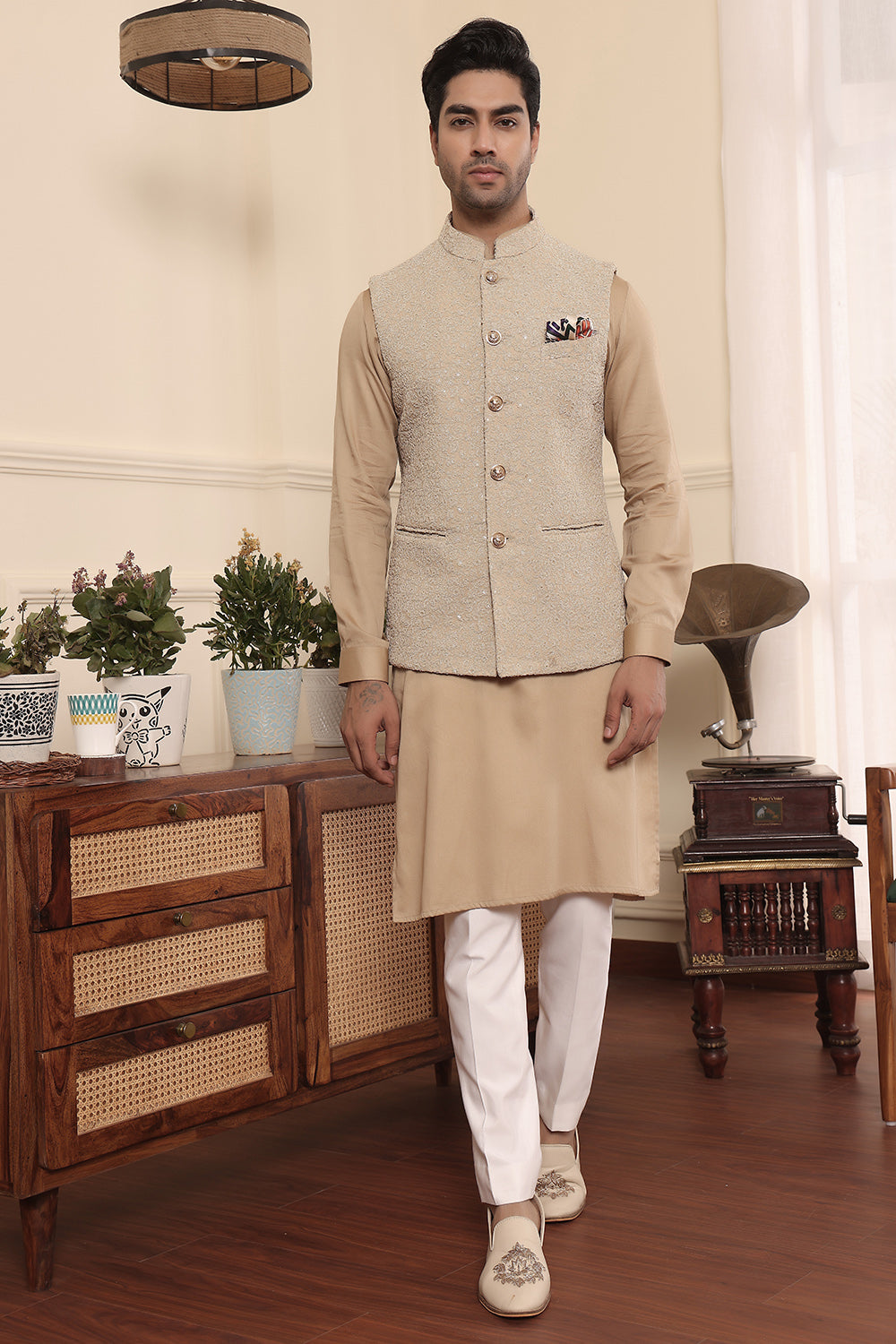 Beige Gold Kurta Set