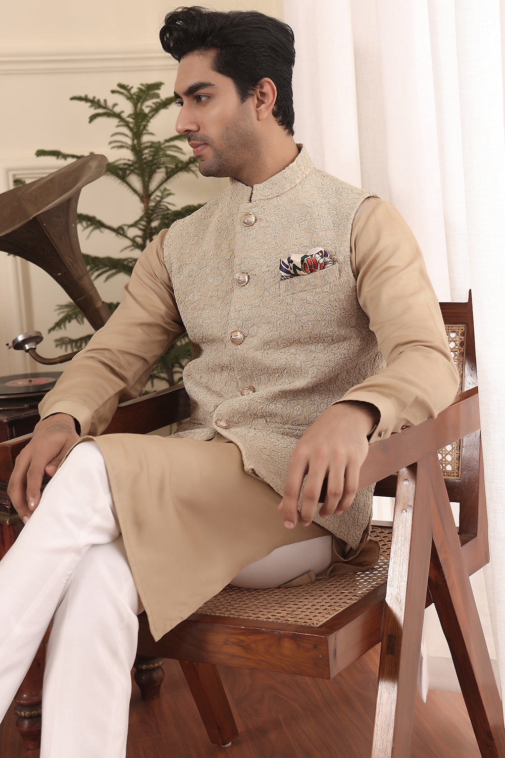 Beige Gold Kurta Set