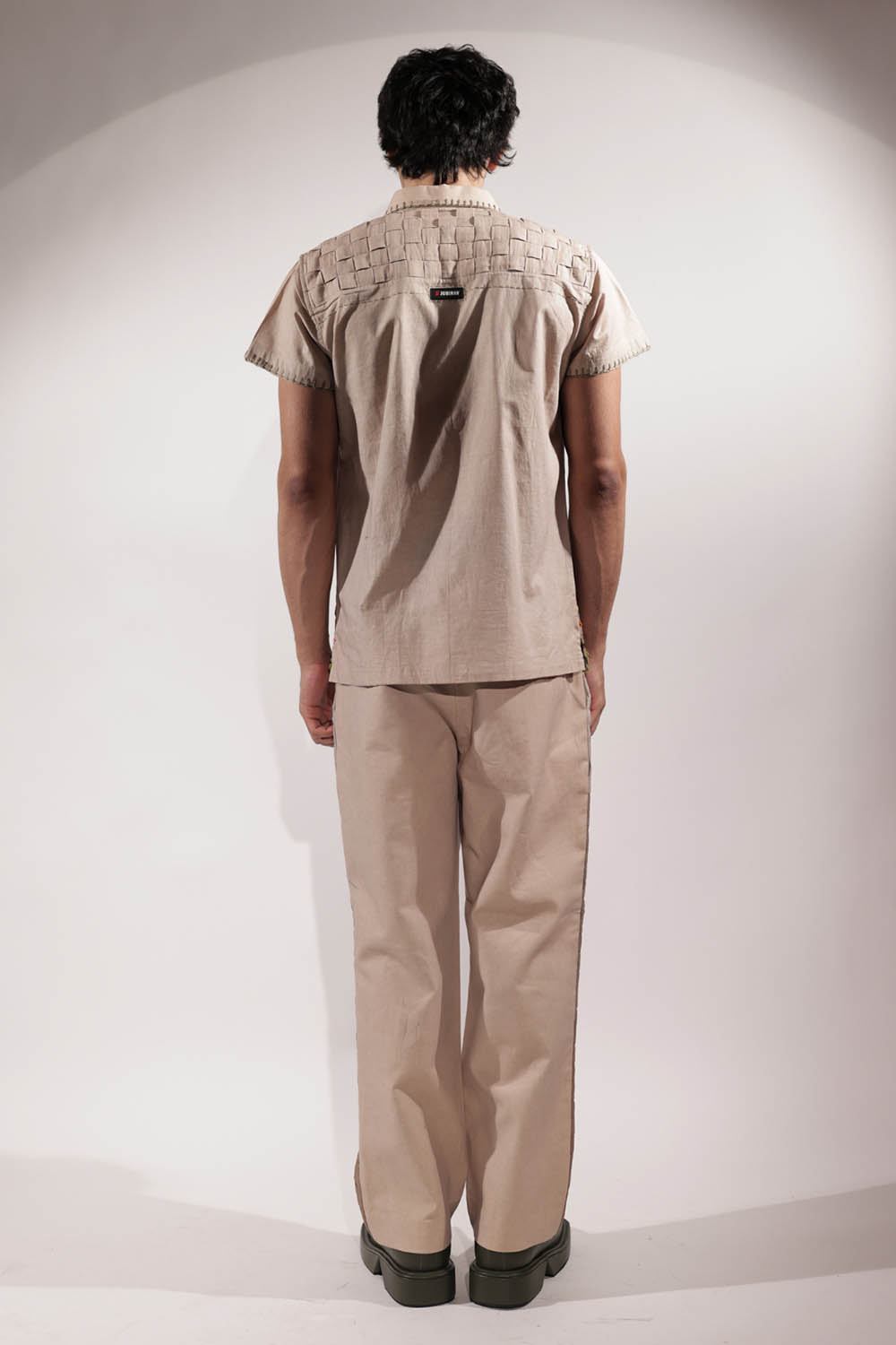 Beige Linen Mountain Patchwork Shirt
