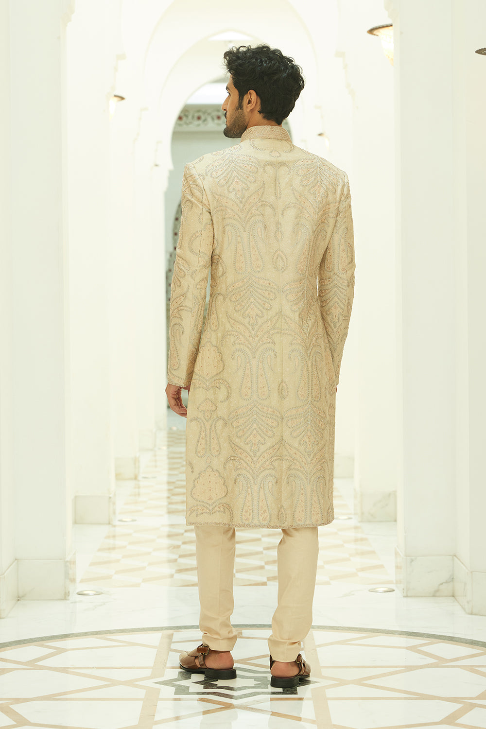 Beige  Sherwani Kurta Trouser Set